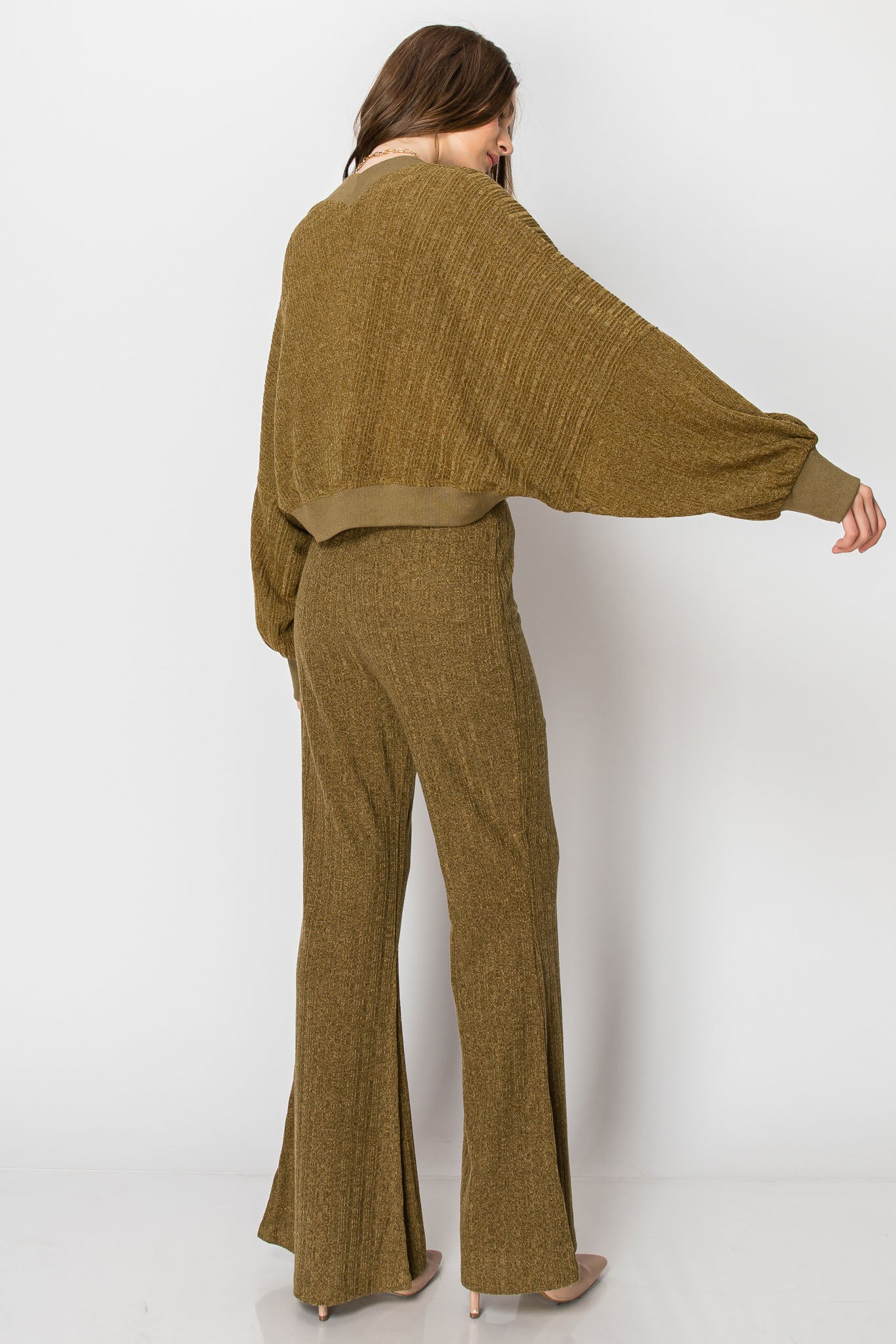 Heavy Textured Rib Shrug Cardigan PANT SET
