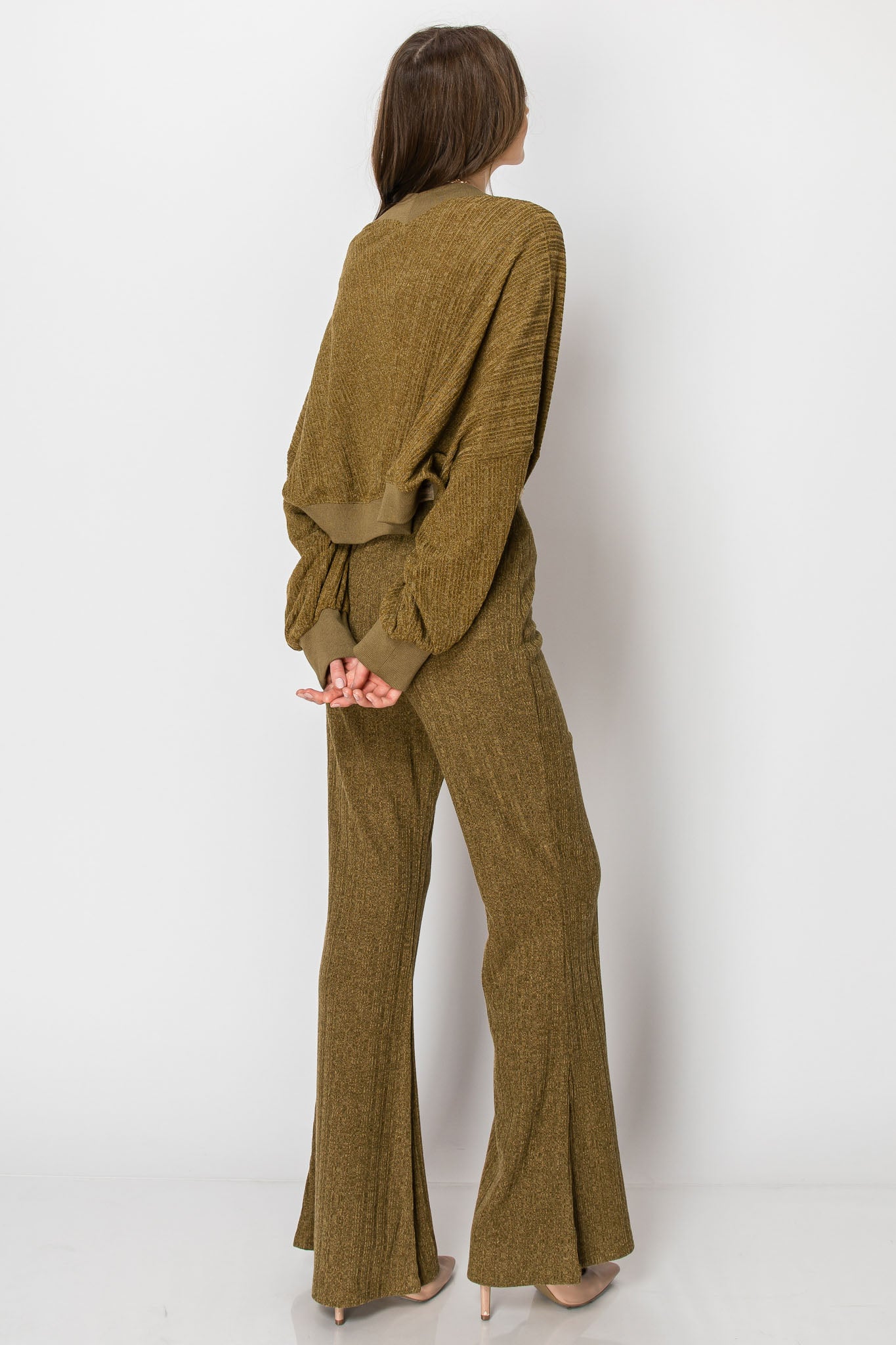 Heavy Textured Rib Shrug Cardigan PANT SET