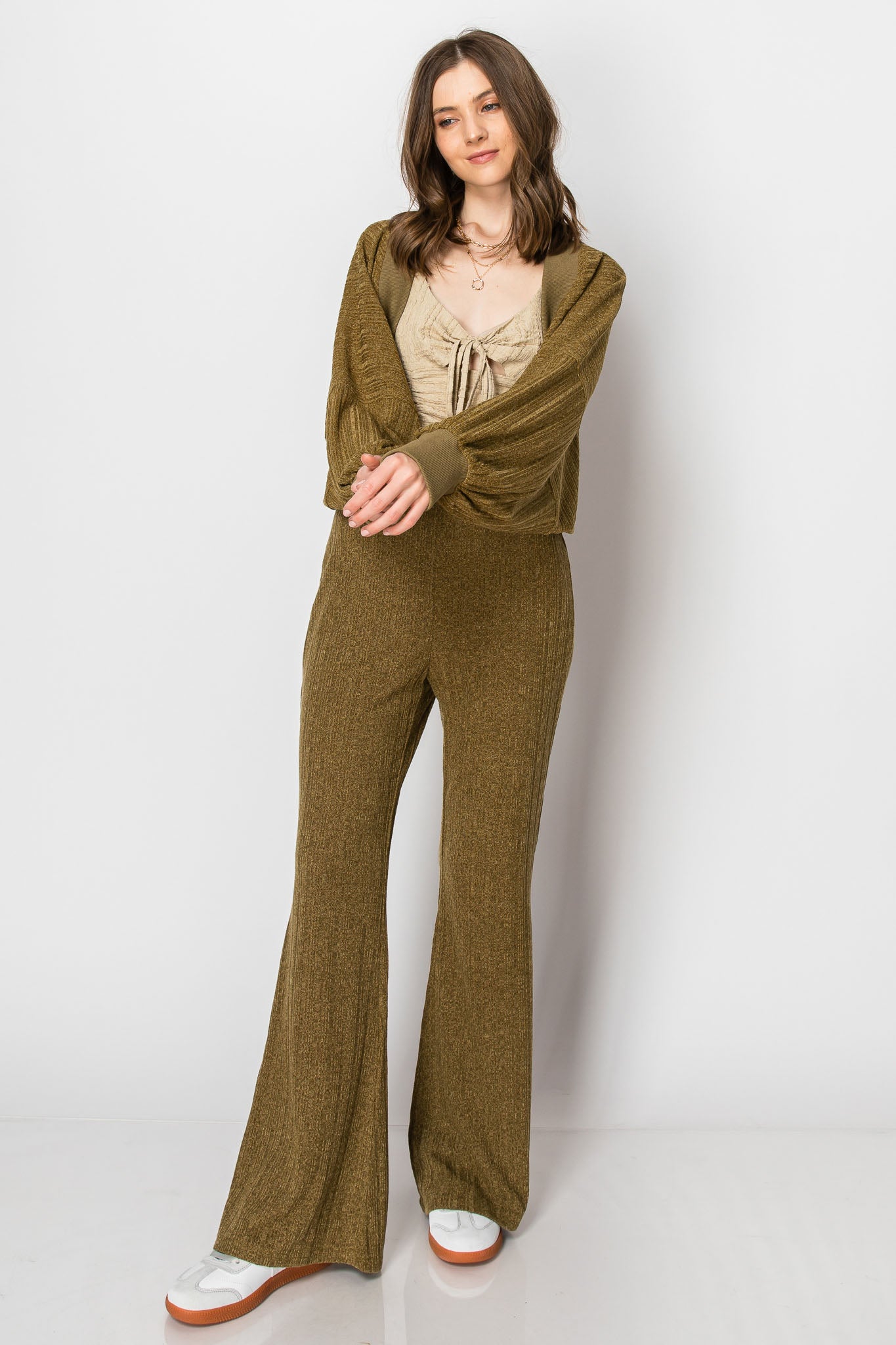 Heavy Textured Rib Shrug Cardigan PANT SET