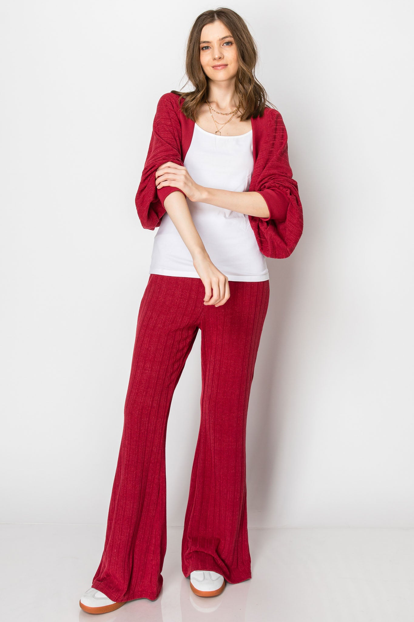Heavy Textured Rib Shrug Cardigan PANT SET