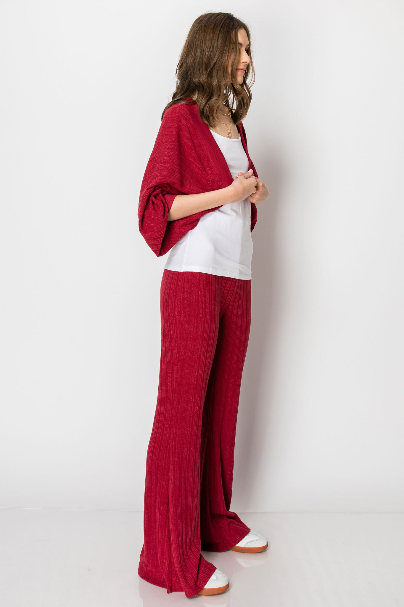 Heavy Textured Rib Shrug Cardigan PANT SET
