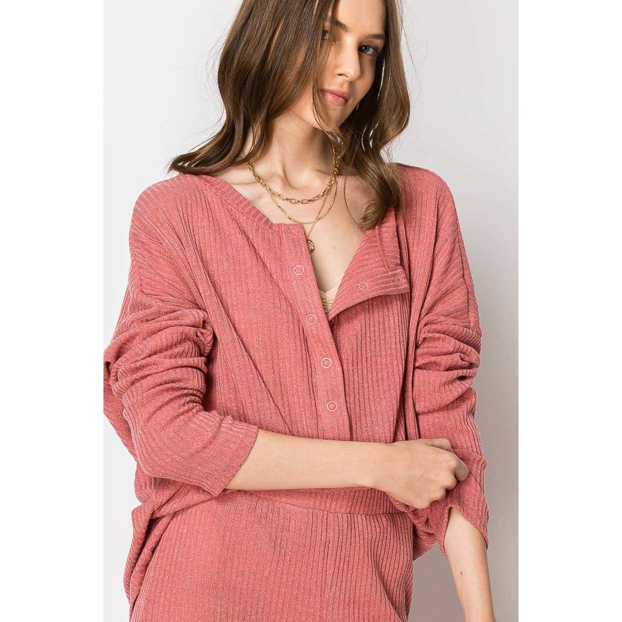 Ribbed Sweater Knit Snap Button PANT SET
