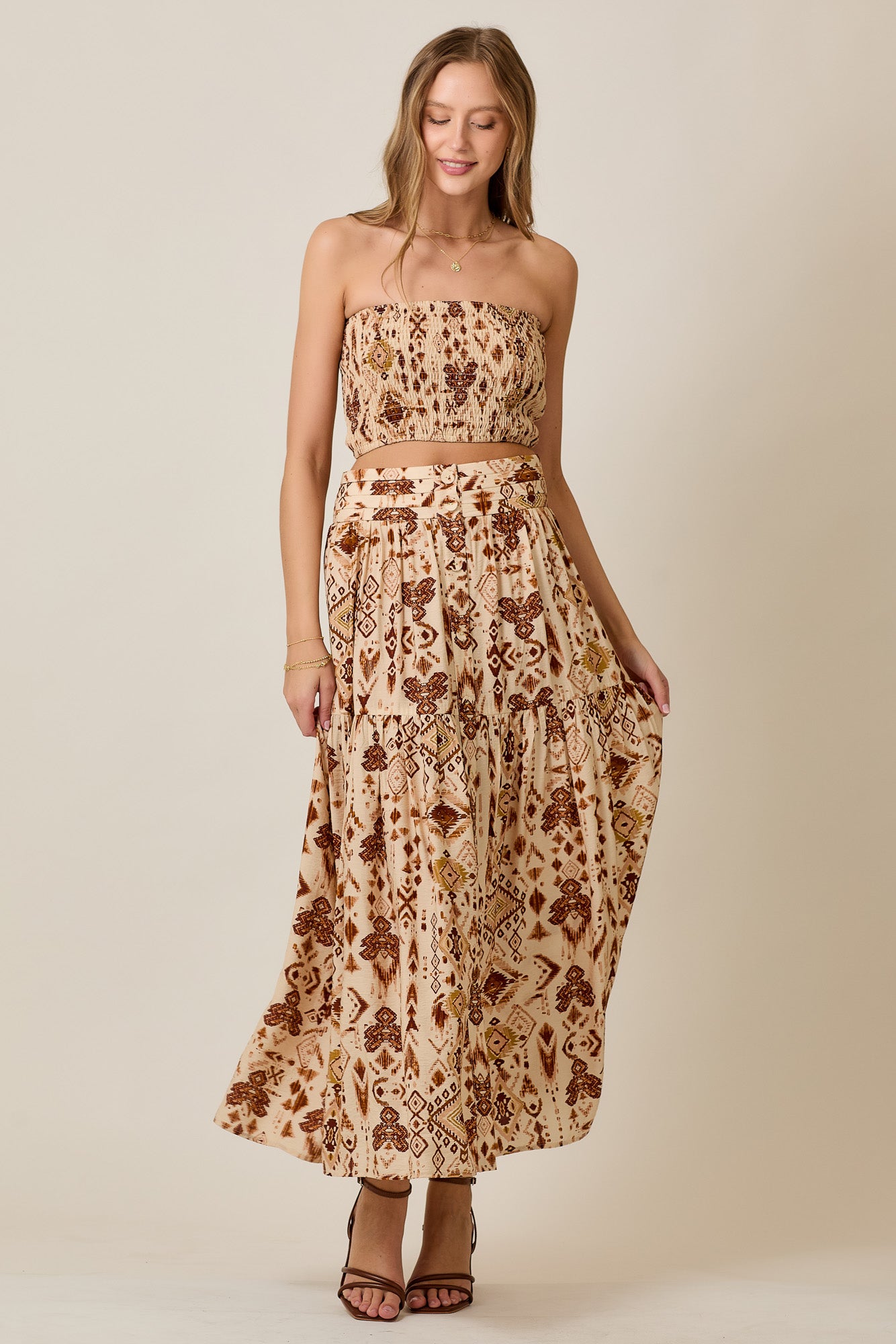 Boho Tube Top & Button Maxi Skirt 2-Piece Summer Set