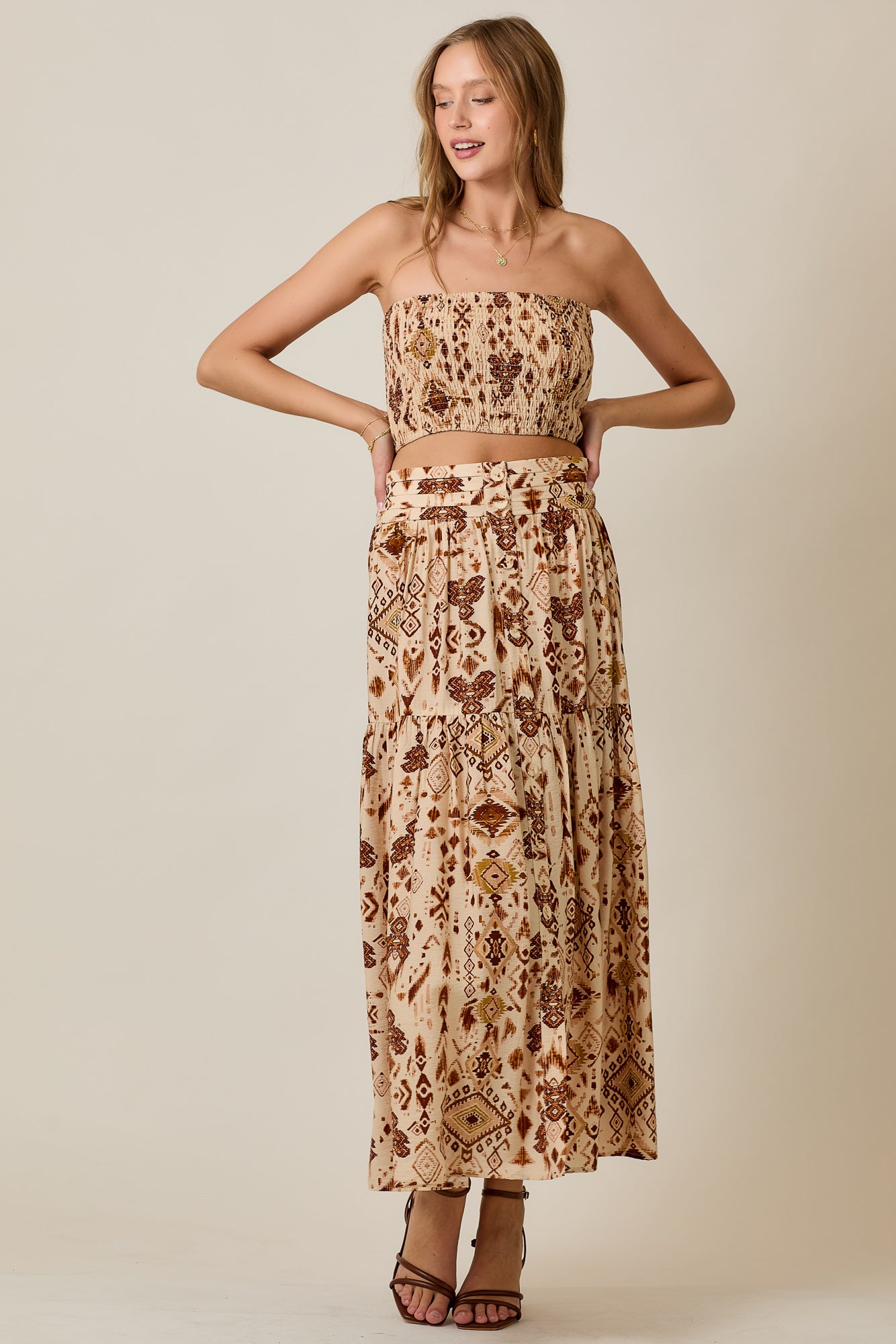 Boho Tube Top & Button Maxi Skirt 2-Piece Summer Set