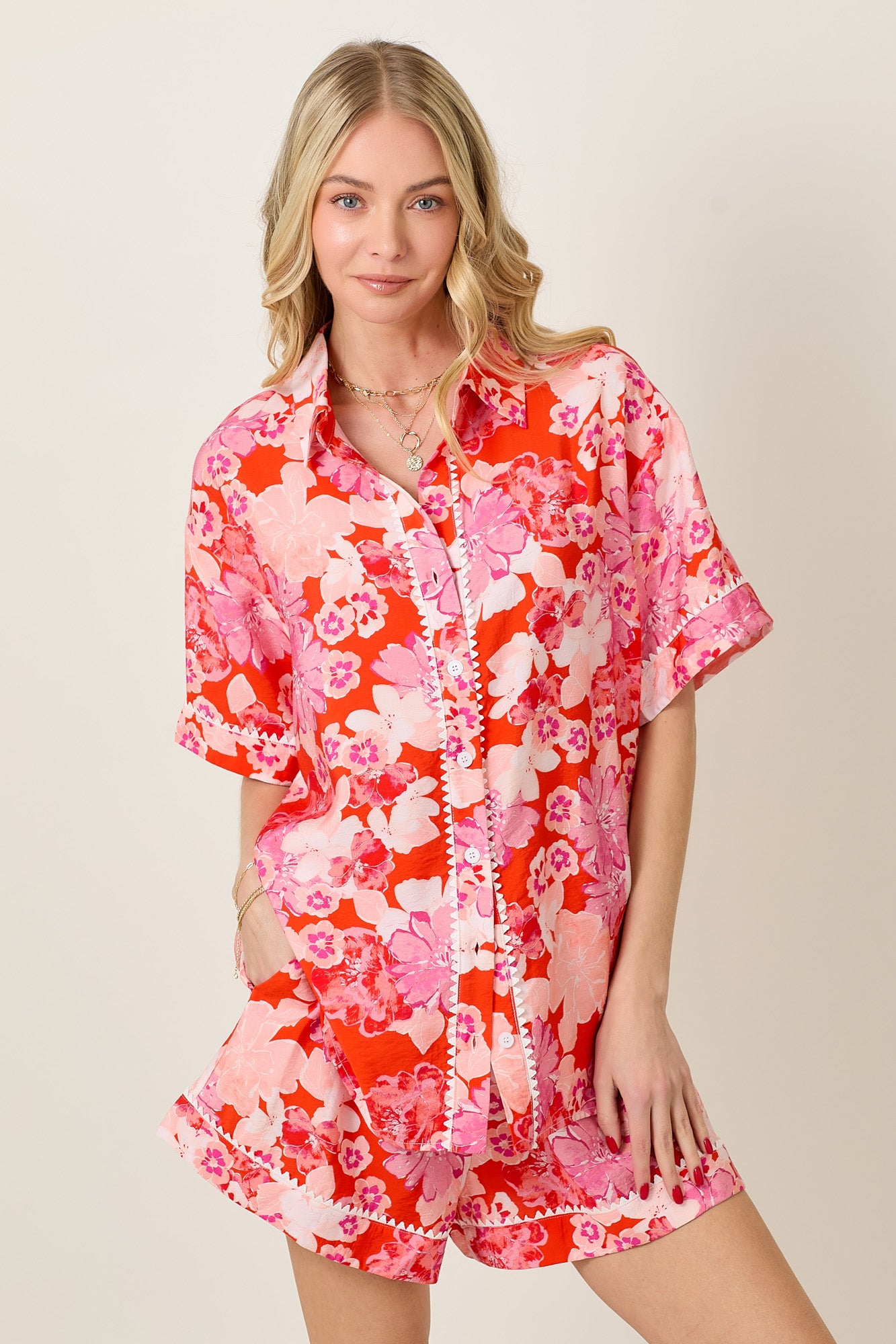 Summer Floral Short Sleeve Top & Shorts Set