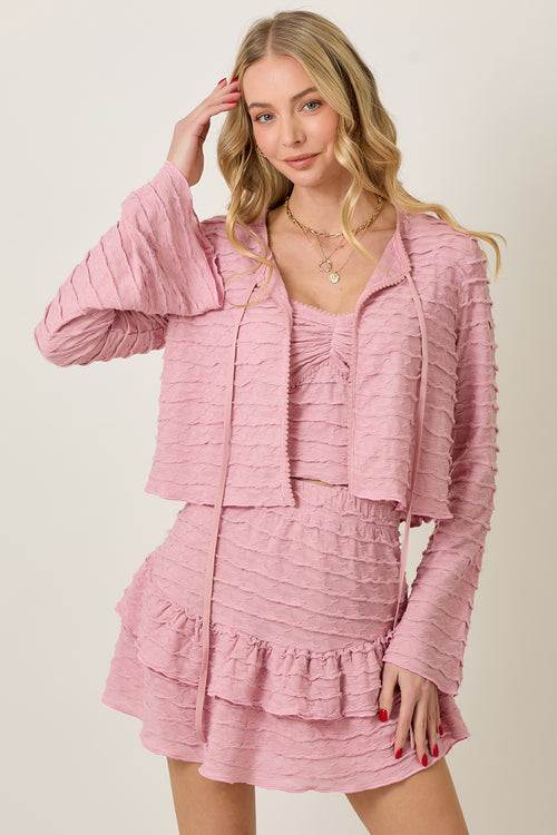 3 pcs Long Sleeve Top and Cami And Ruffle Skirt Set