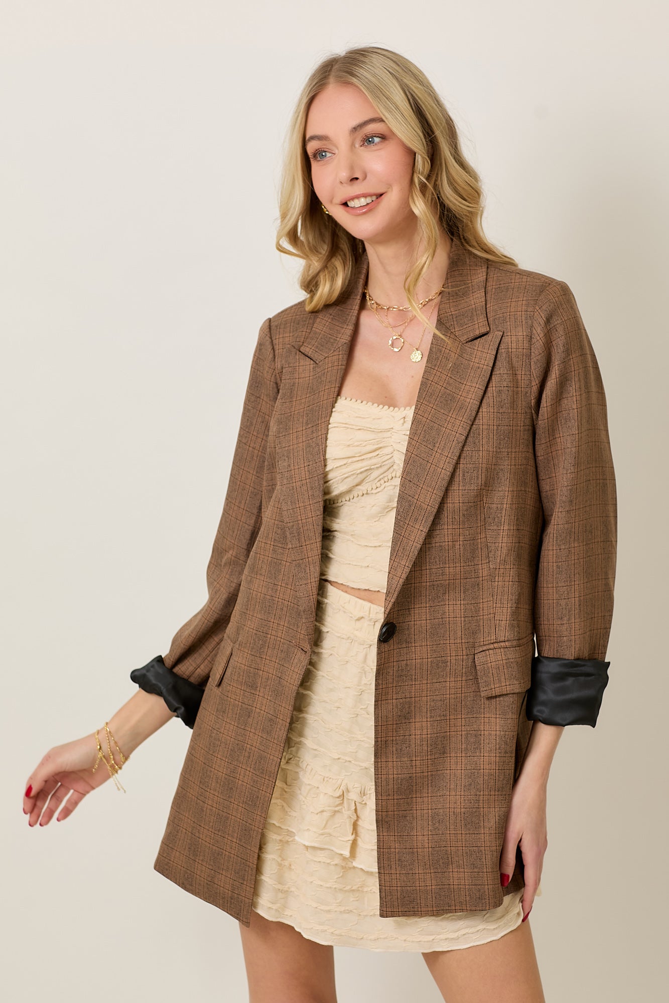 Fall Light Weight Plaid Blazer