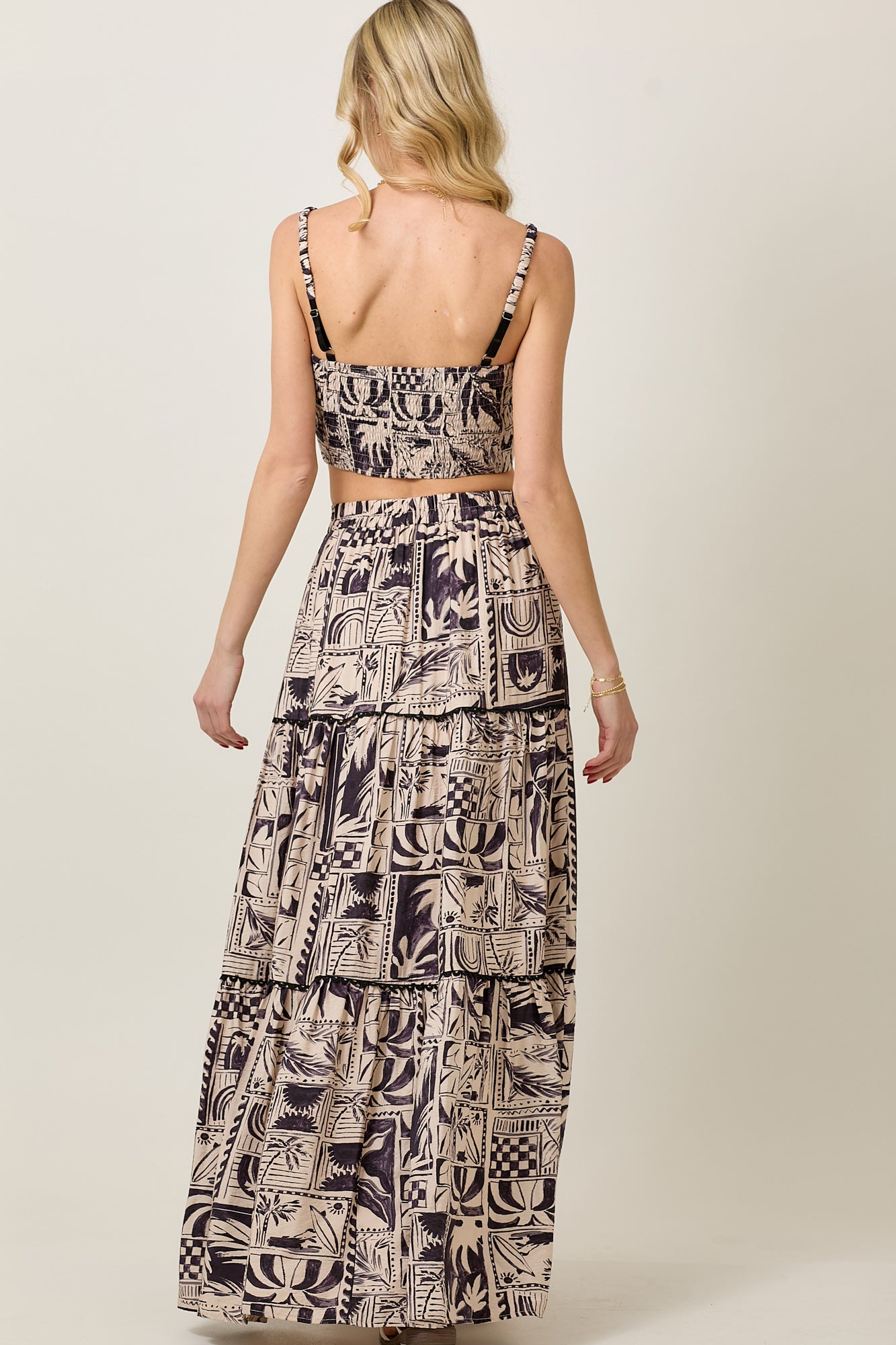 Tribal Print Summer Set with Cami Ruched Top & Tiered Skirt