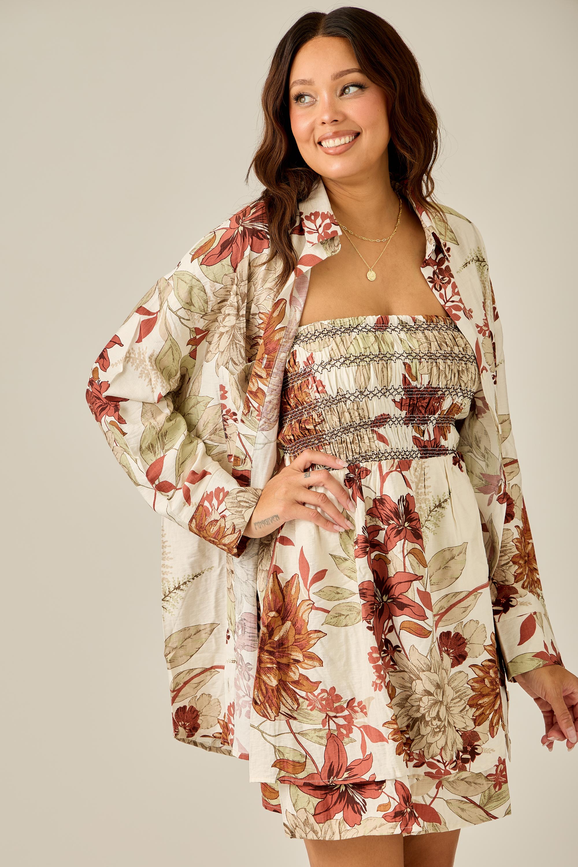 Fall Garden Smocked Mini Dress and Shirt Set