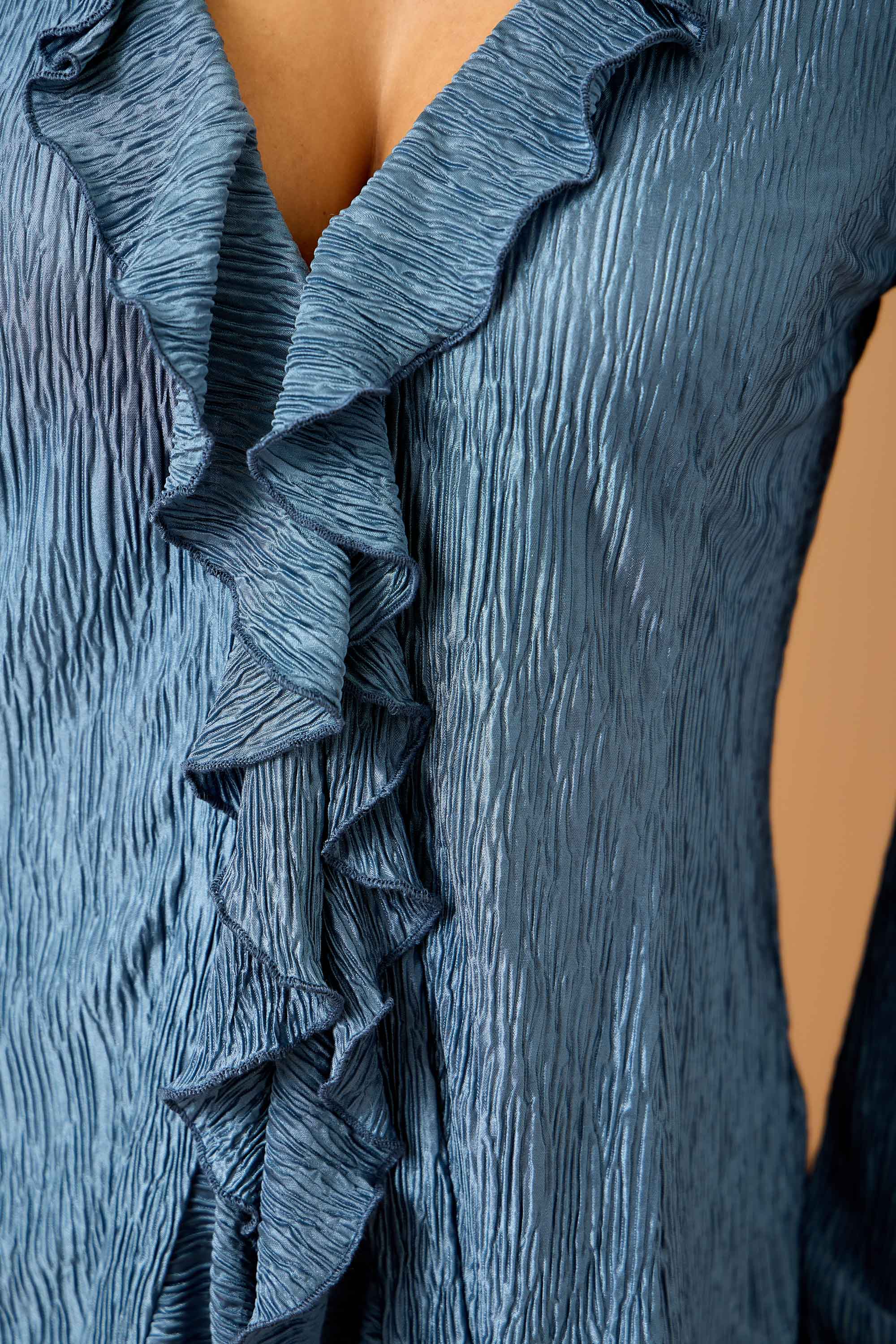 Fall Ruffled Textured Top and Wide Leg Pants Set