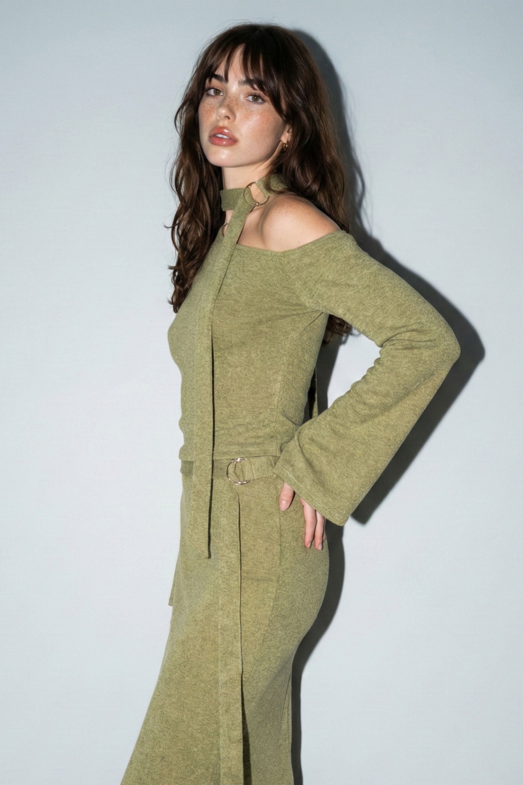 Choker-Neck Flare Sleeve Co-ord Set