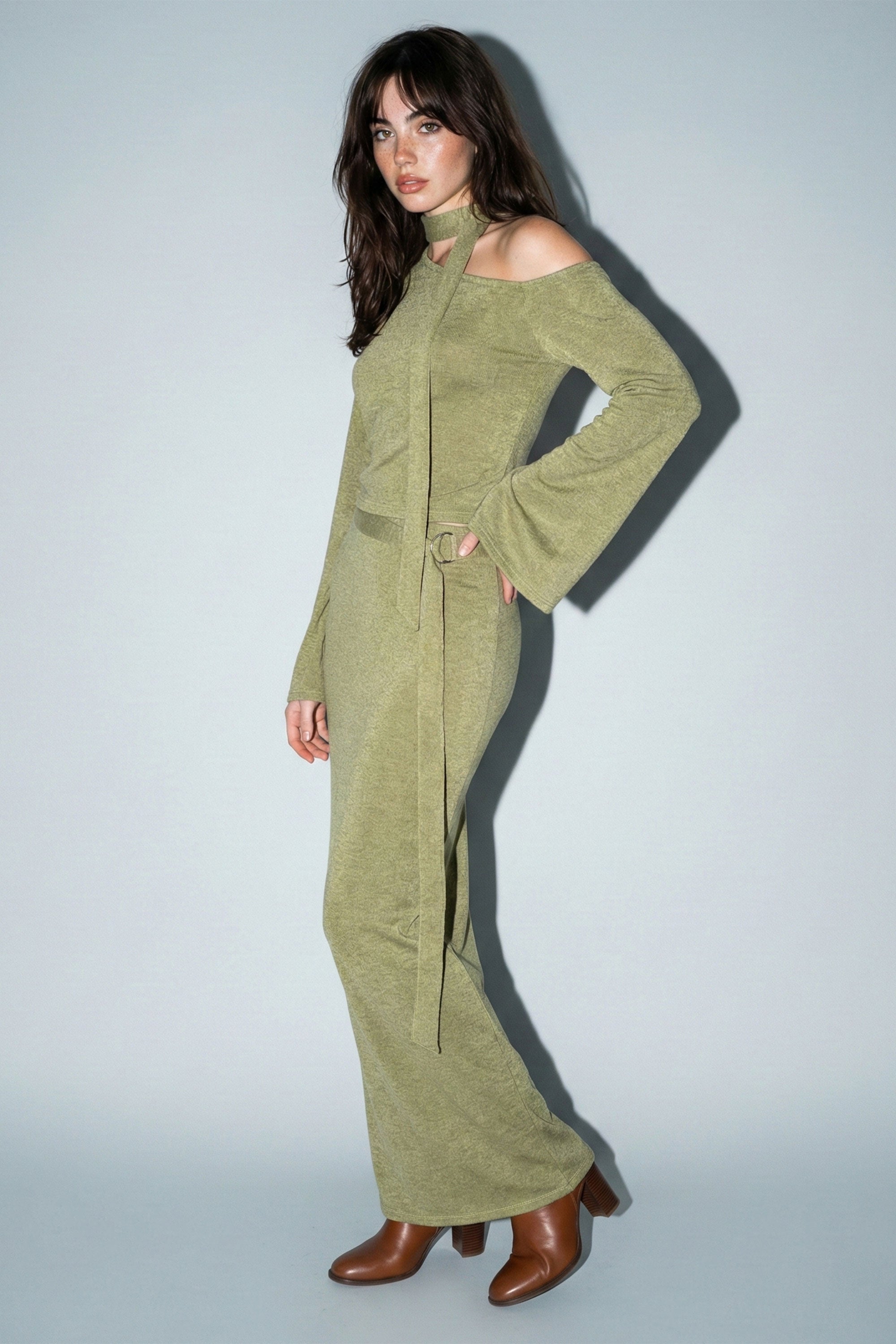 Choker-Neck Flare Sleeve Co-ord Set