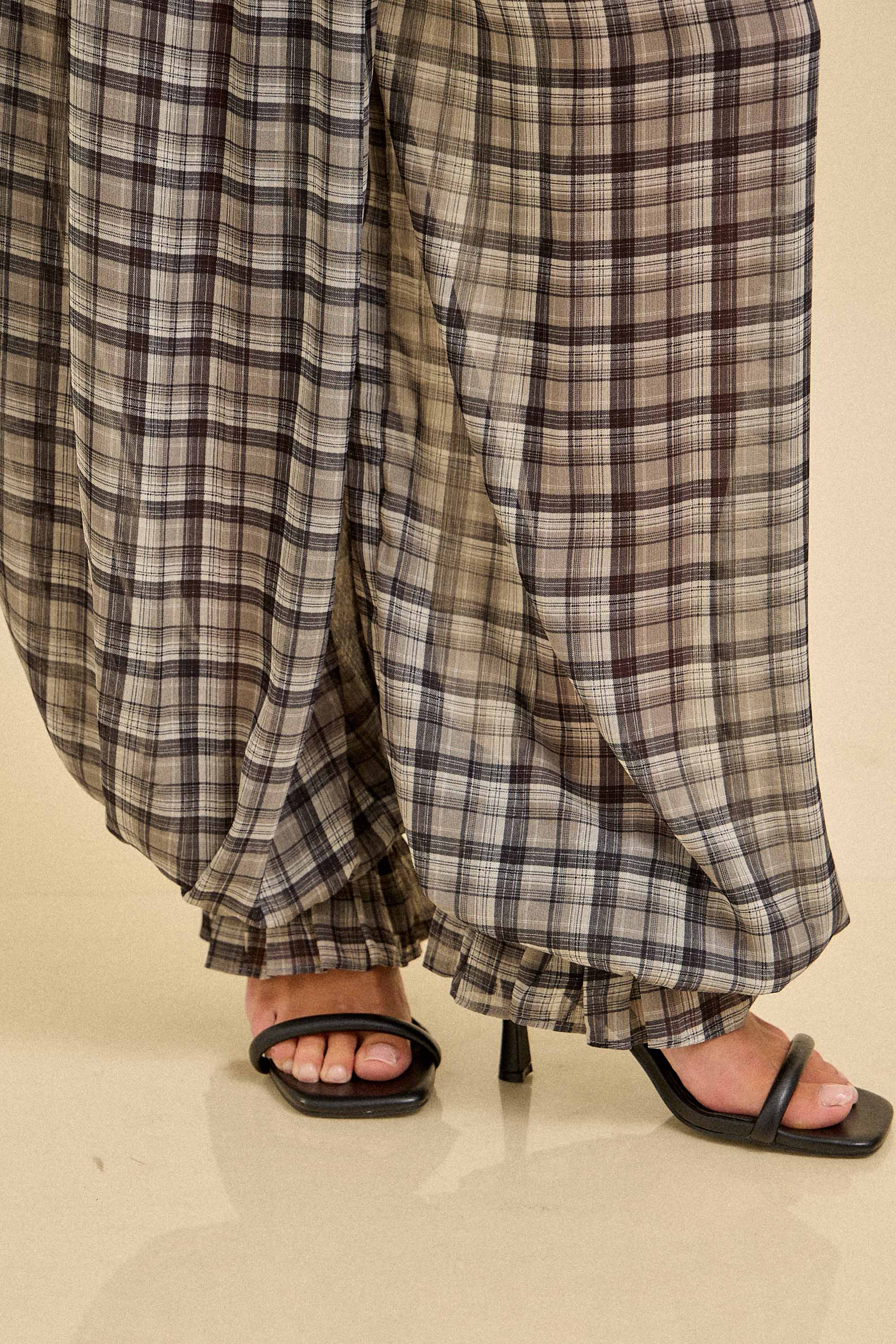 Spring One Shoulder Plaid Top & Wide Pants Set