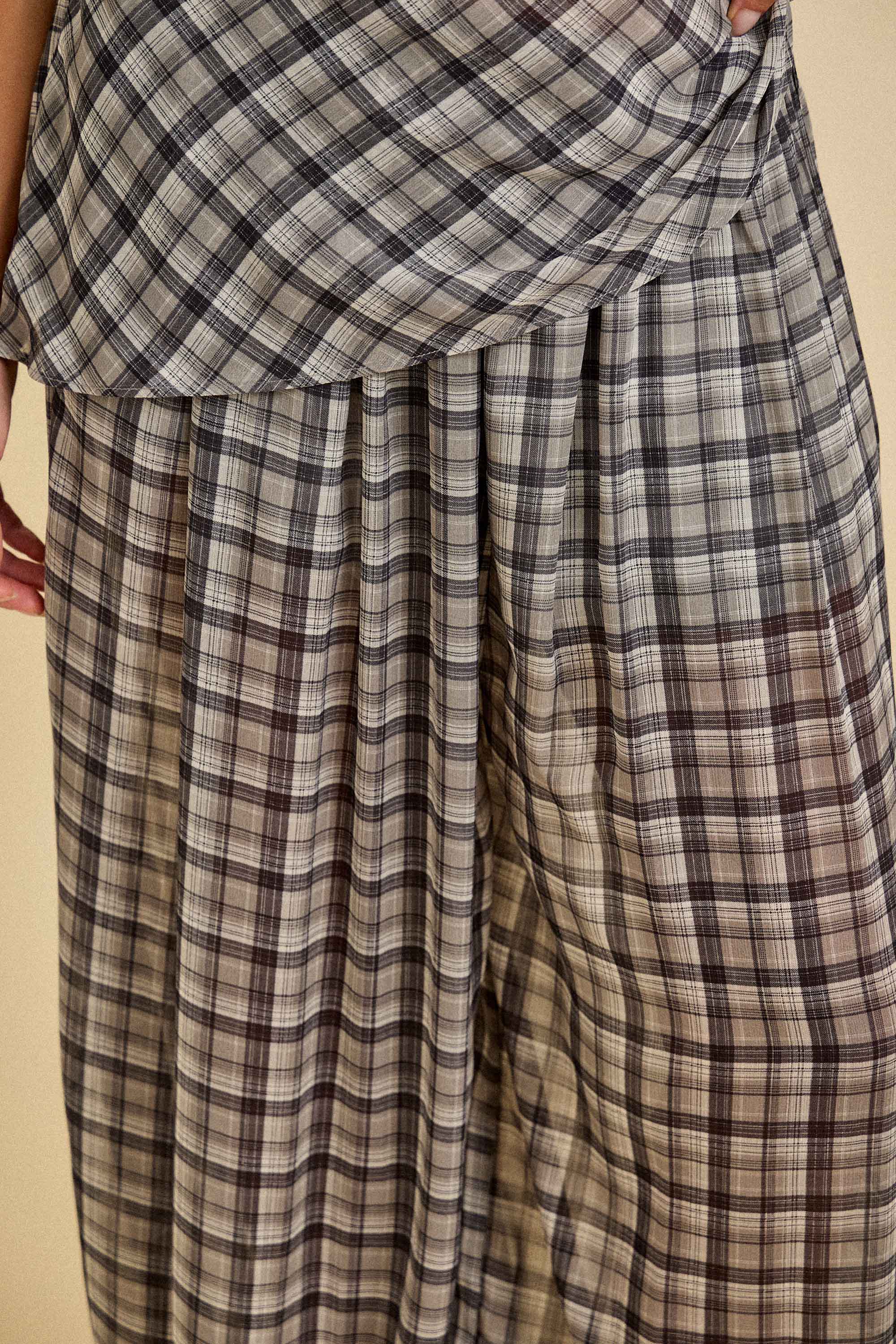 Spring One Shoulder Plaid Top & Wide Pants Set