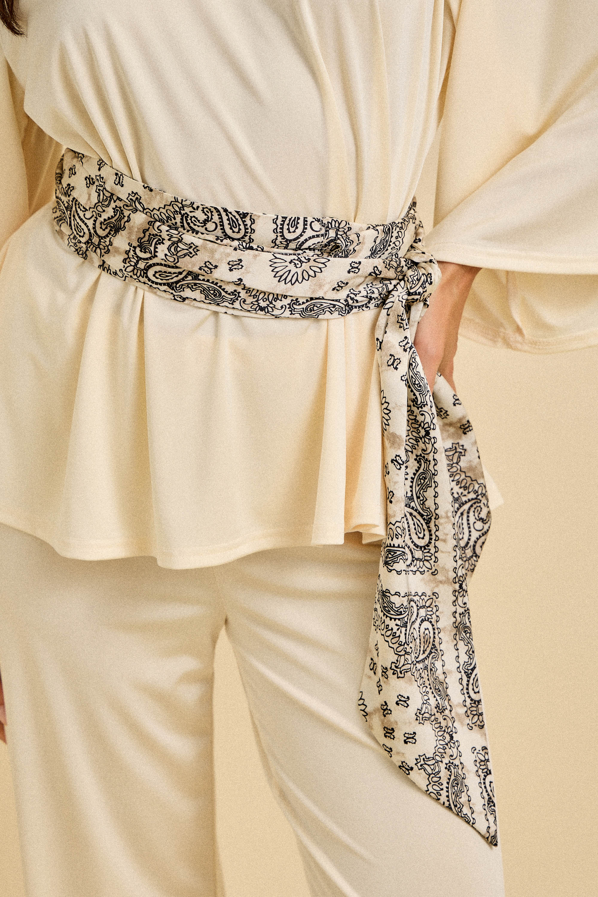 Spring Wide-Leg Pant Set with Scarf Belt