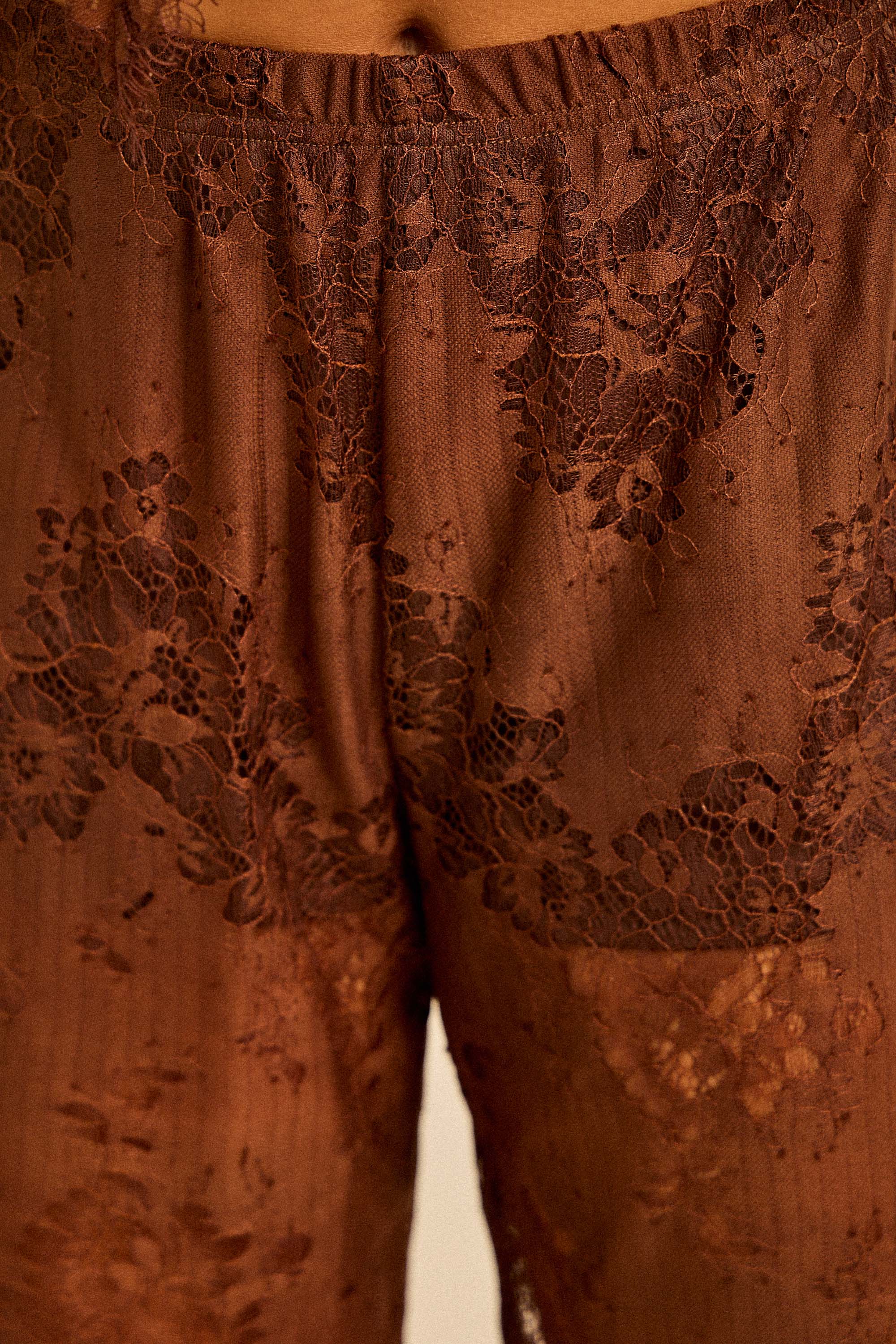 Spring Satin Lace Trim Cami and Pants Set