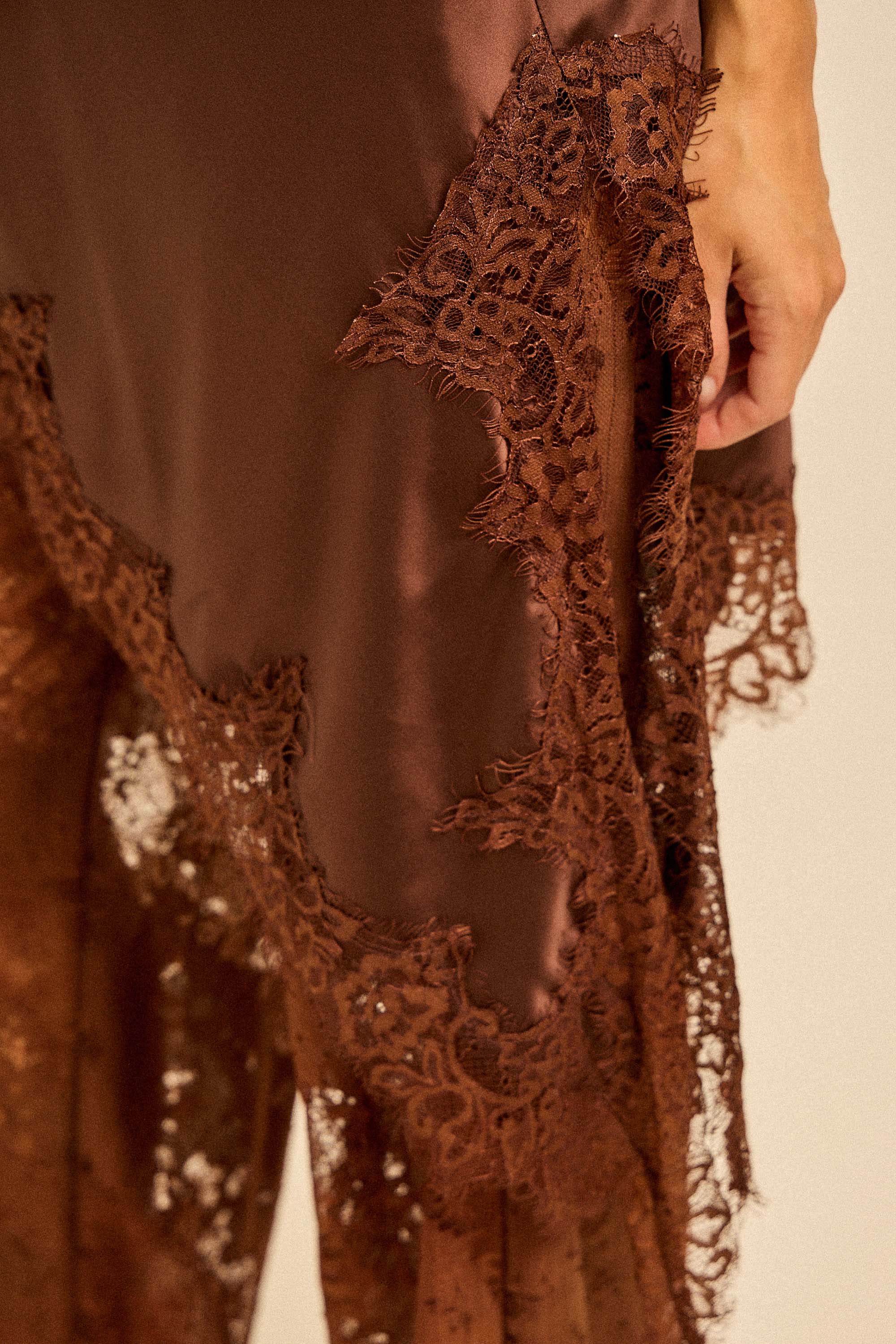 Spring Satin Lace Trim Cami and Pants Set