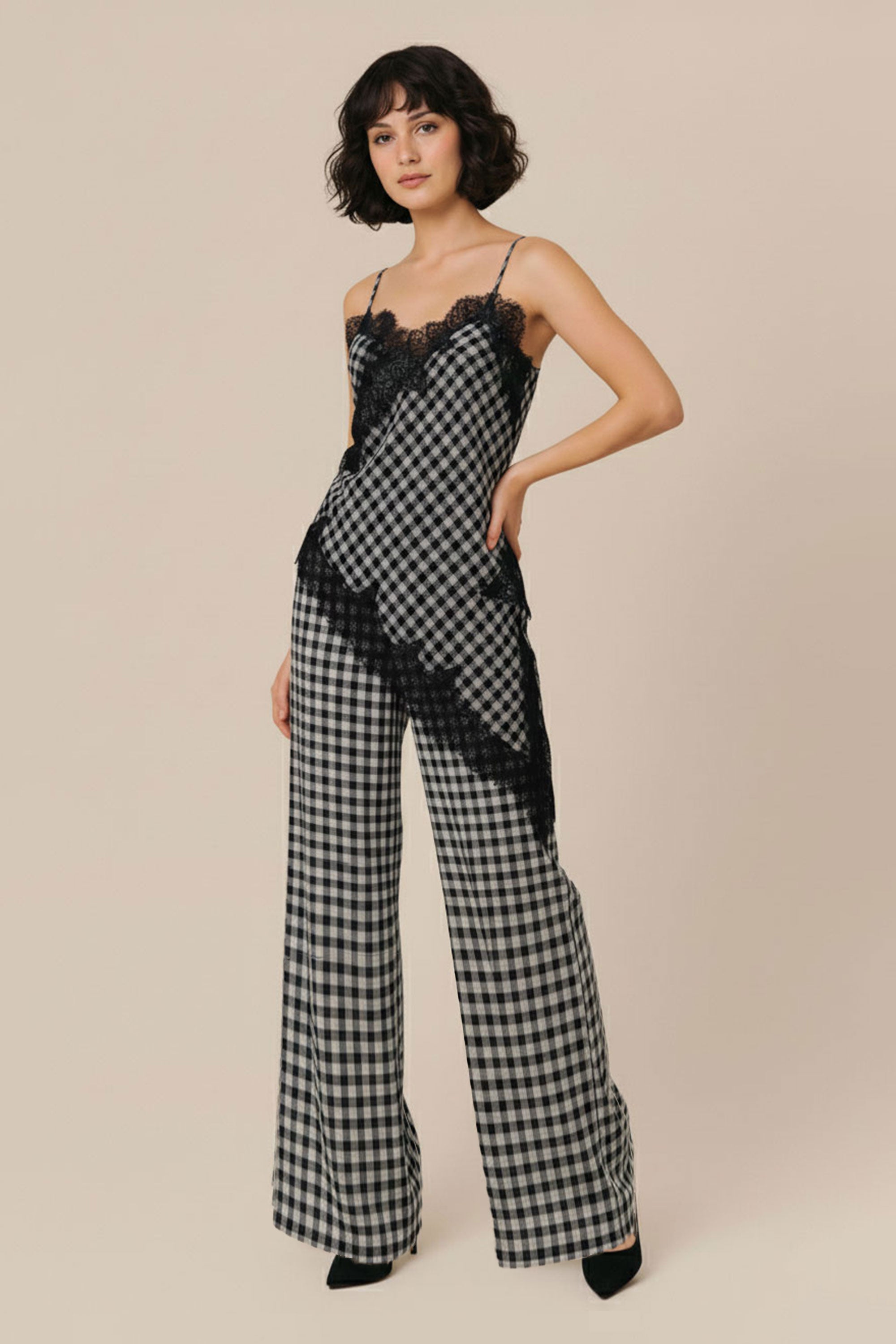 Spring Gingham Lace Trim Set