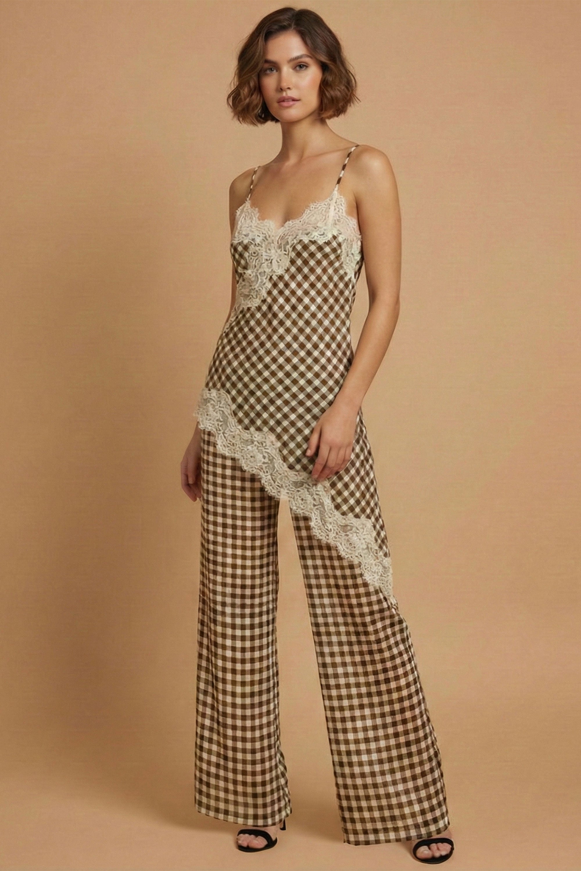 Spring Gingham Lace Trim Set