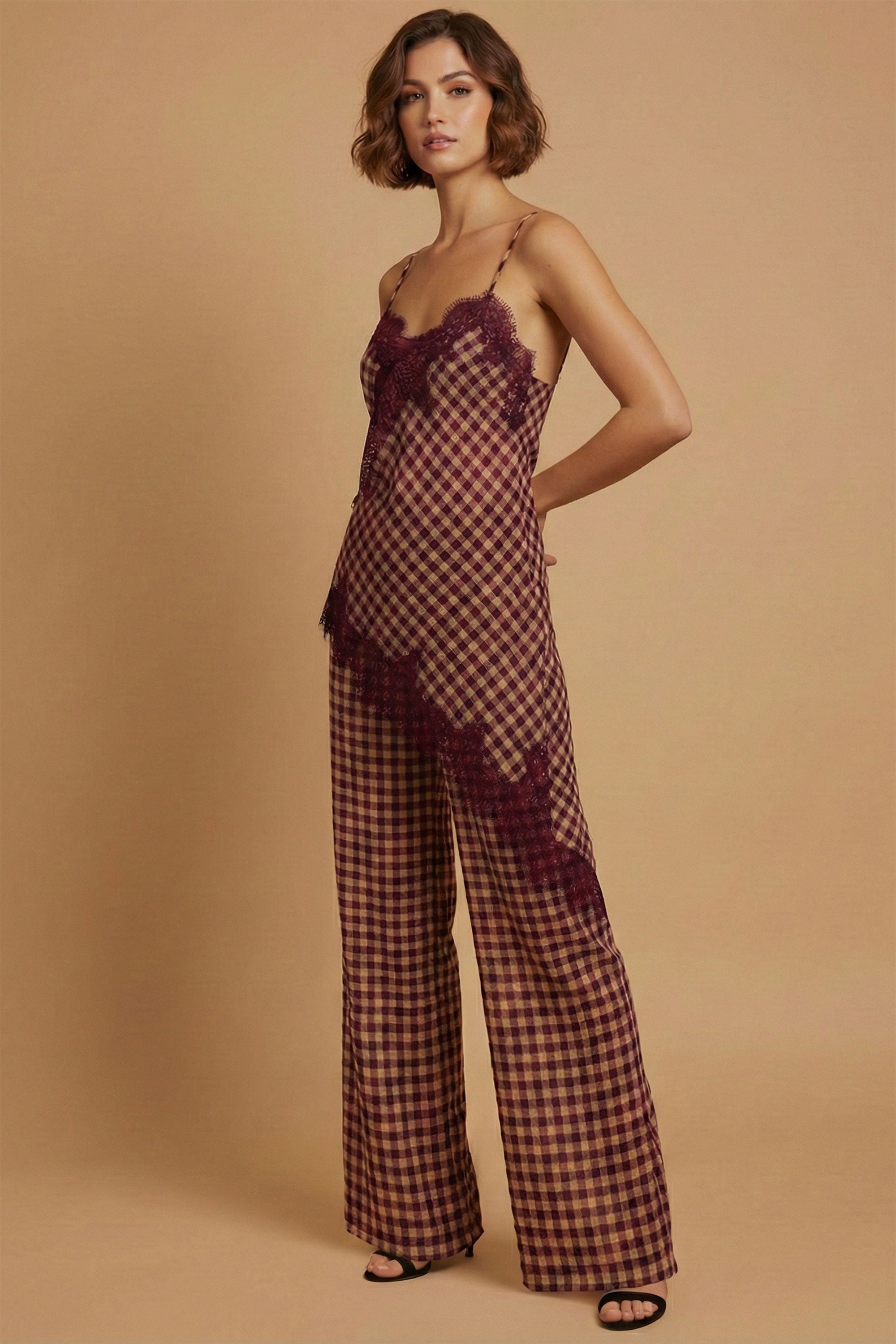 Spring Gingham Lace Trim Set