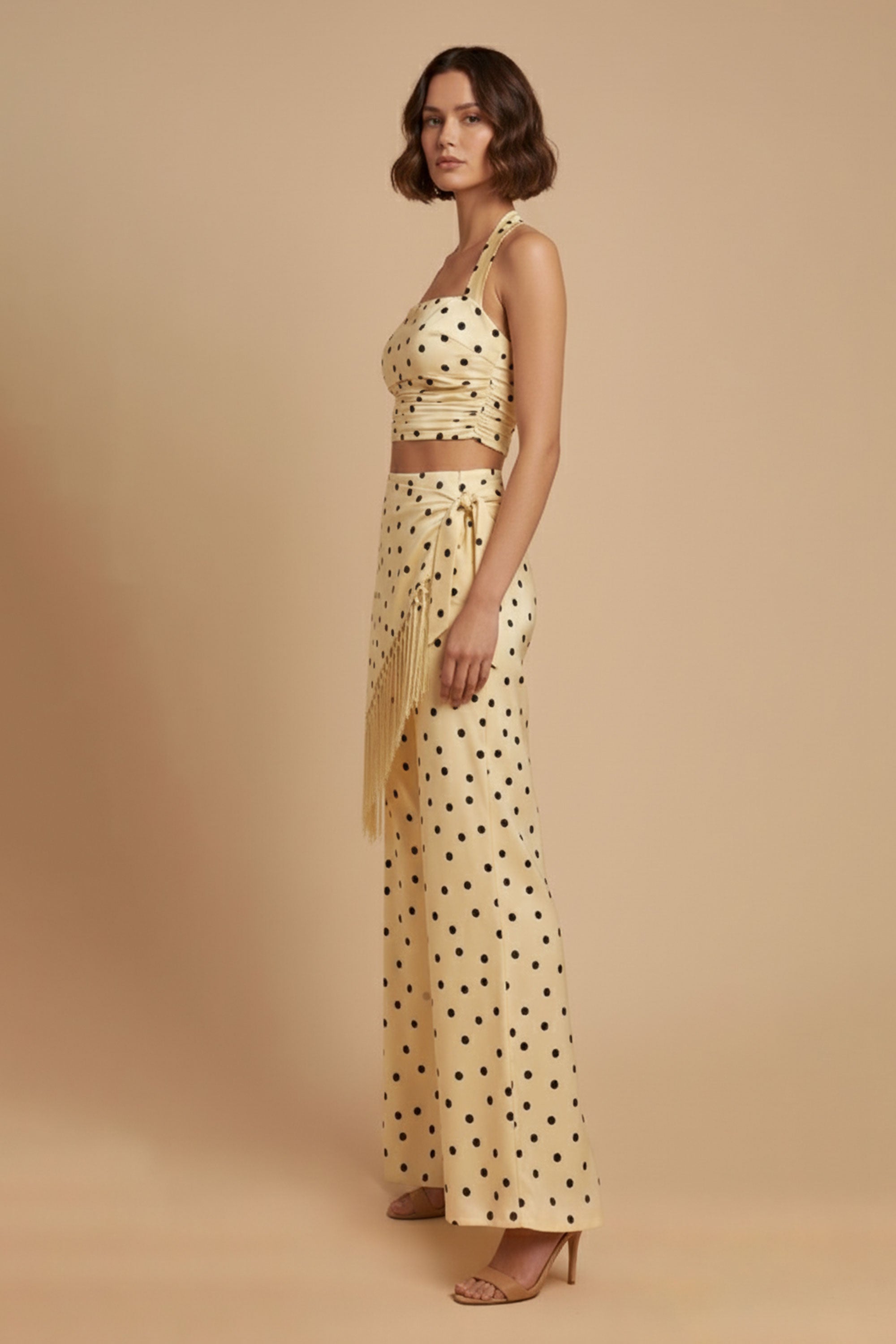 Polka Dot Halter Top and Fringe Pants Set