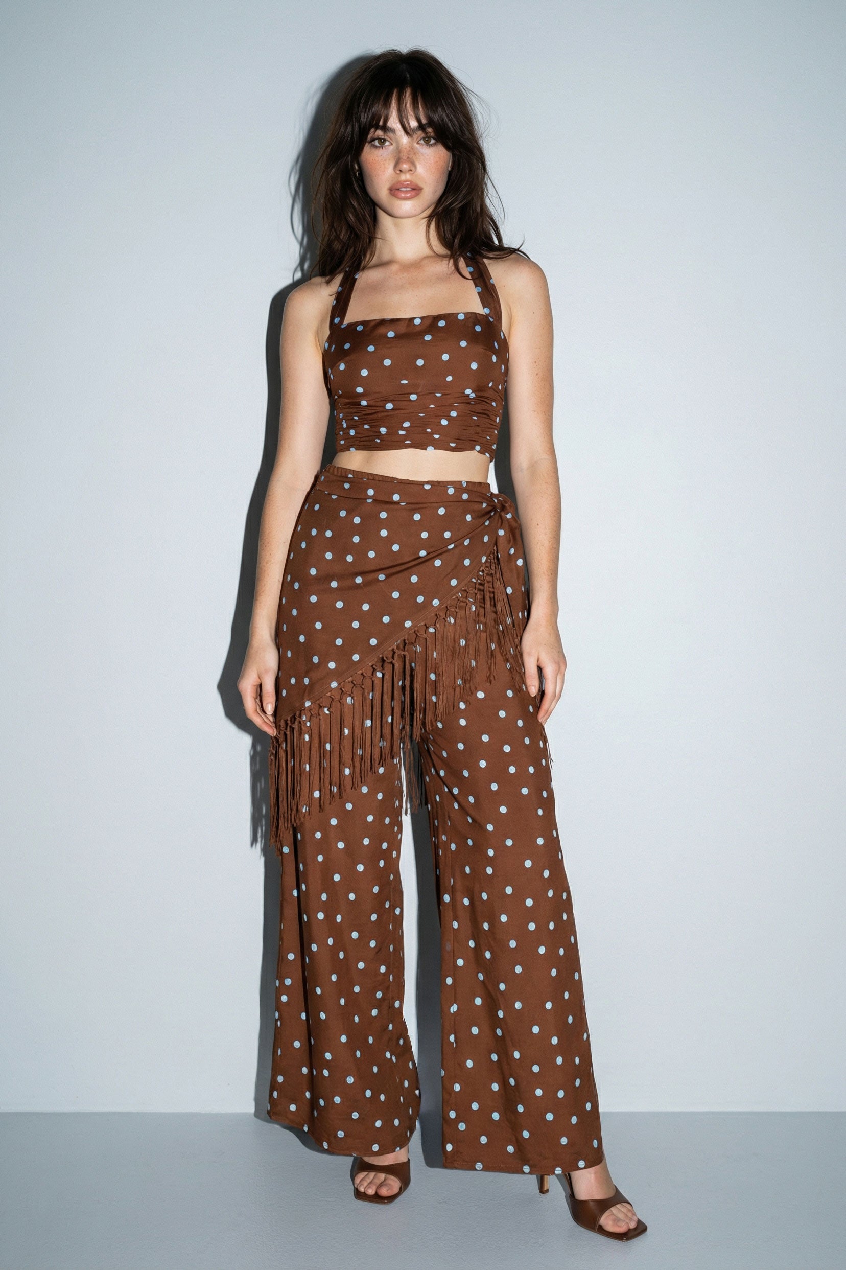 Polka Dot Halter Top and Fringe Pants Set