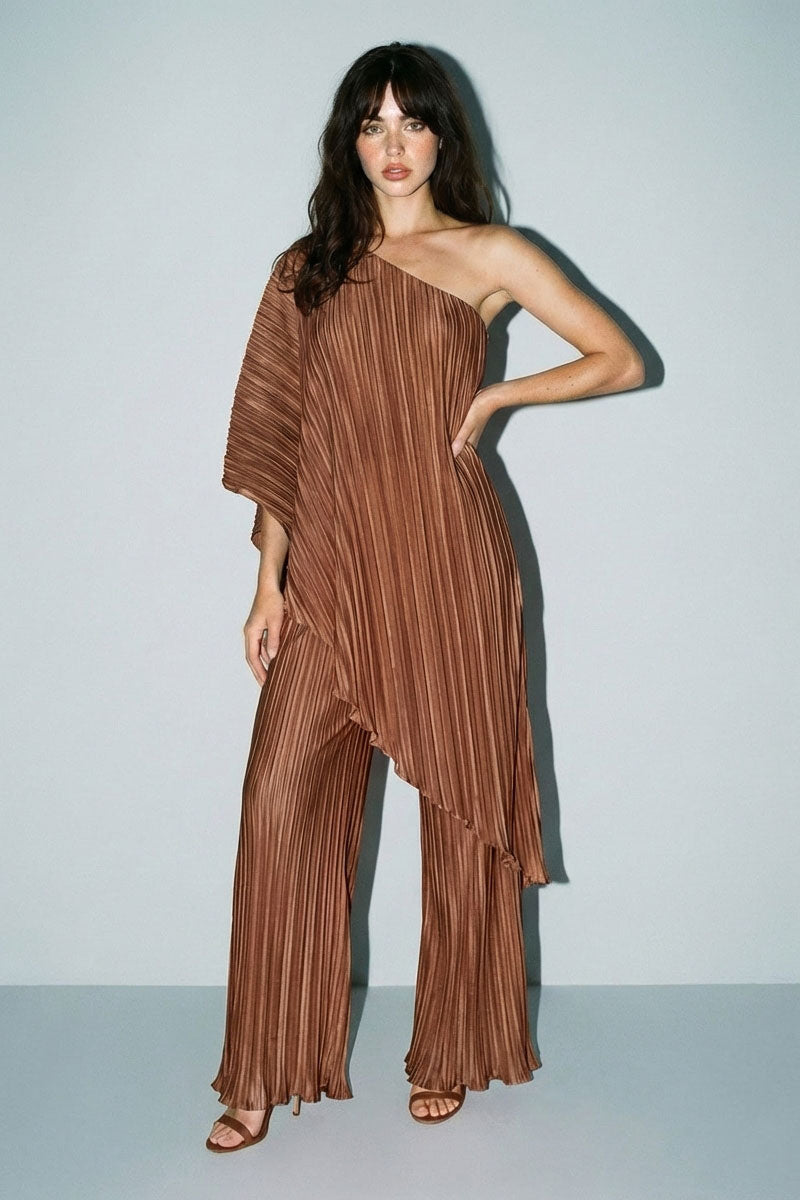 Pleated One Shoulder Set