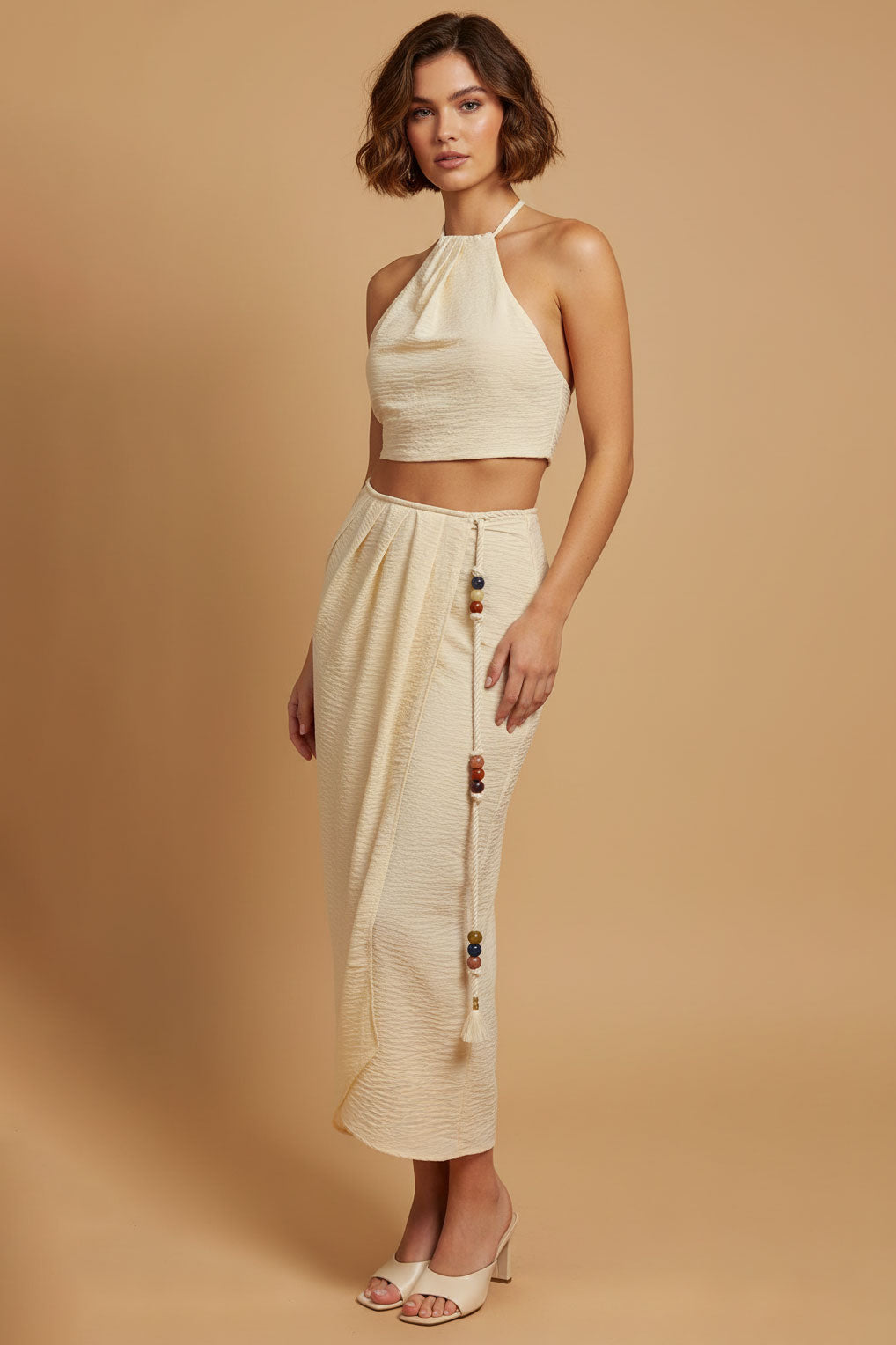 Textured Halter Crop Top and Skirt Set