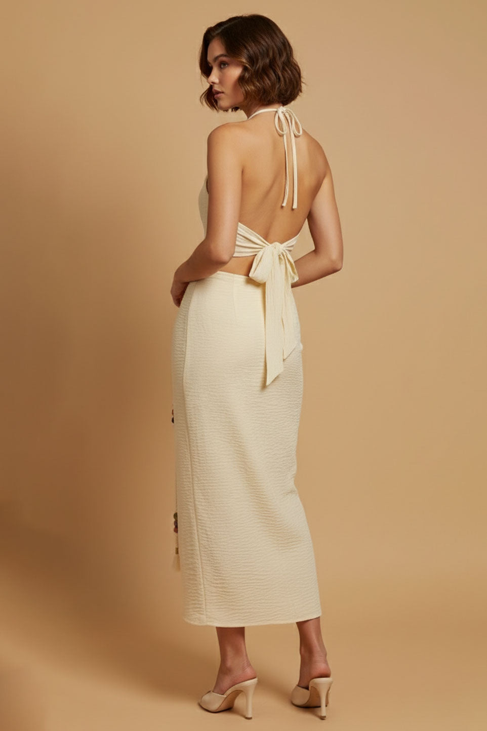 Textured Halter Crop Top and Skirt Set