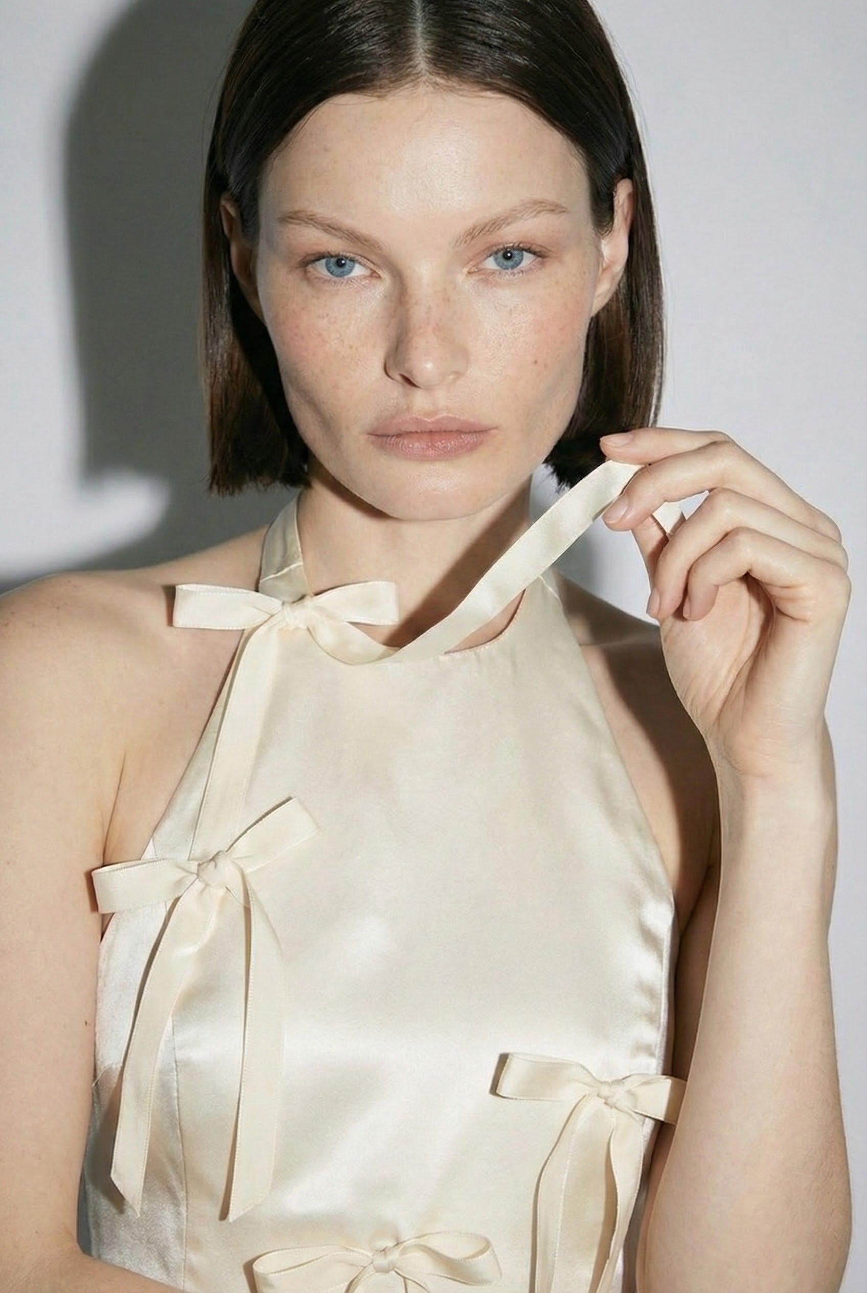 Ivory Satin Bow Detail Halter Set