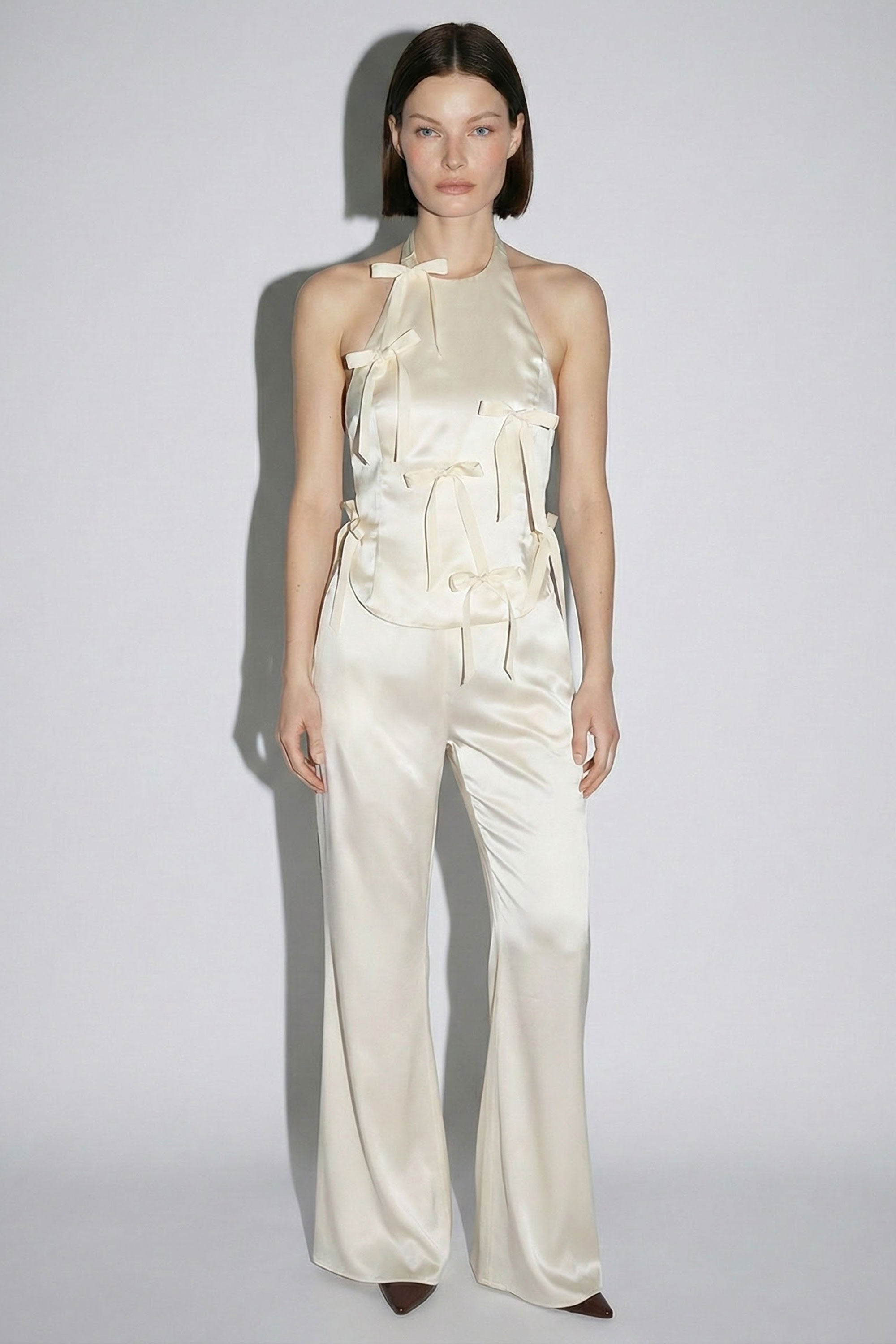 Ivory Satin Bow Detail Halter Set