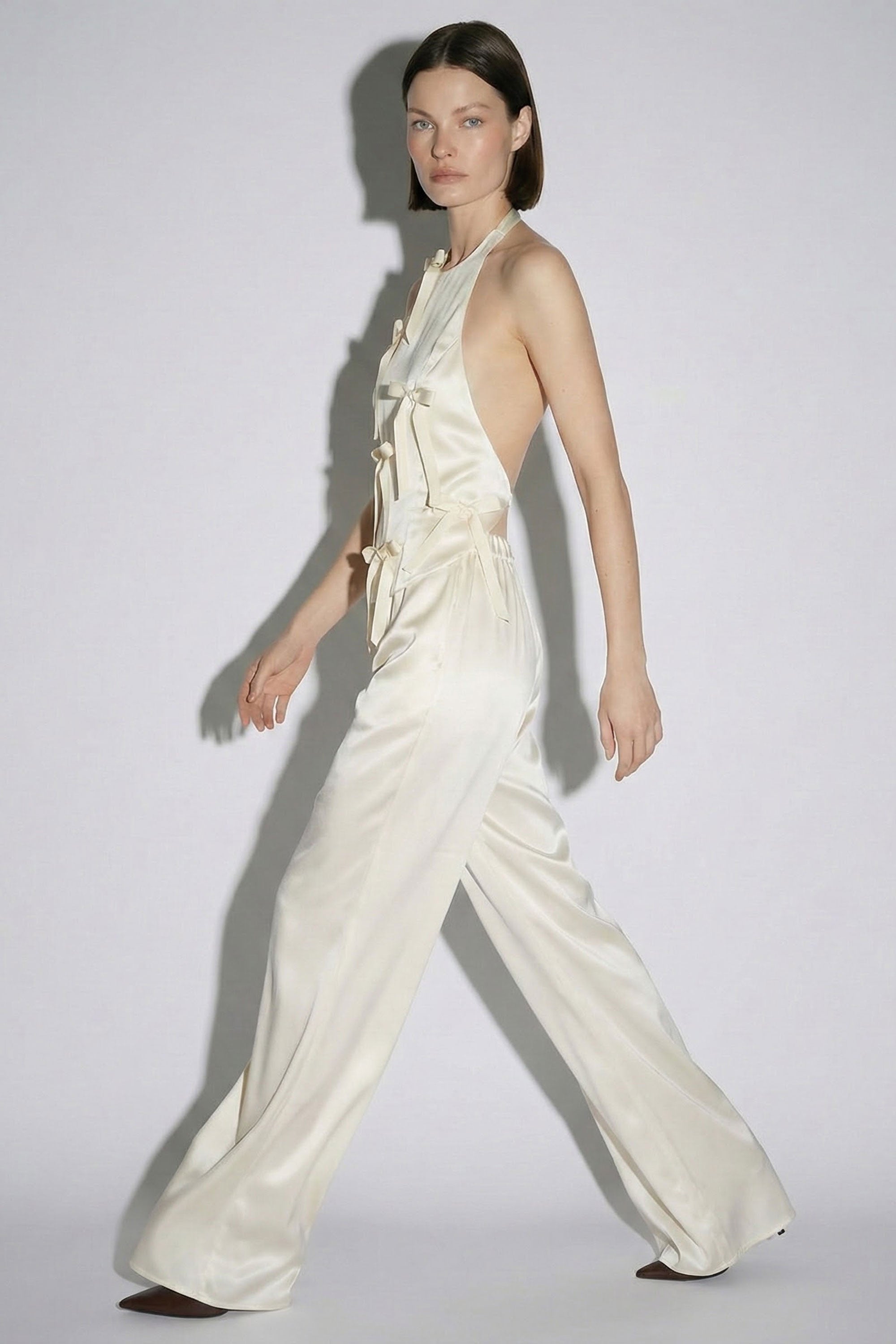 Ivory Satin Bow Detail Halter Set