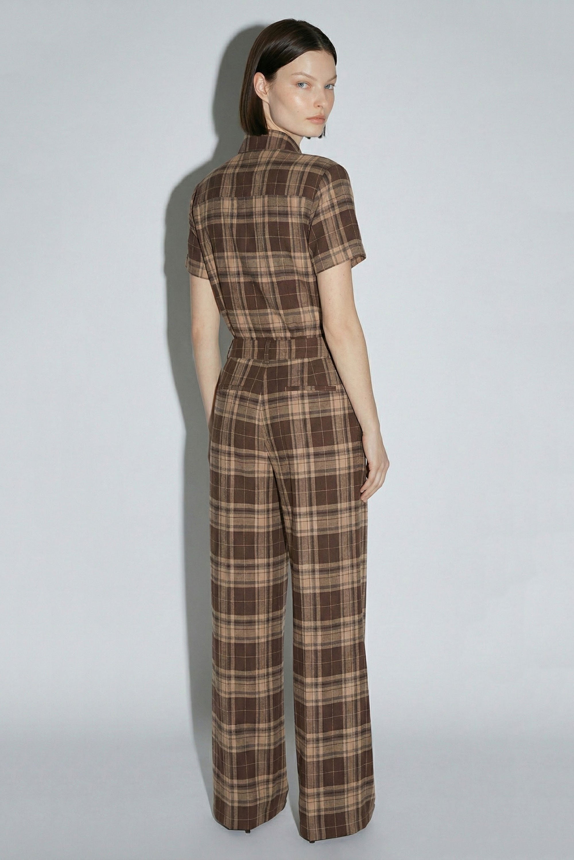 Plaid Cutout Shirt & Trouser Set