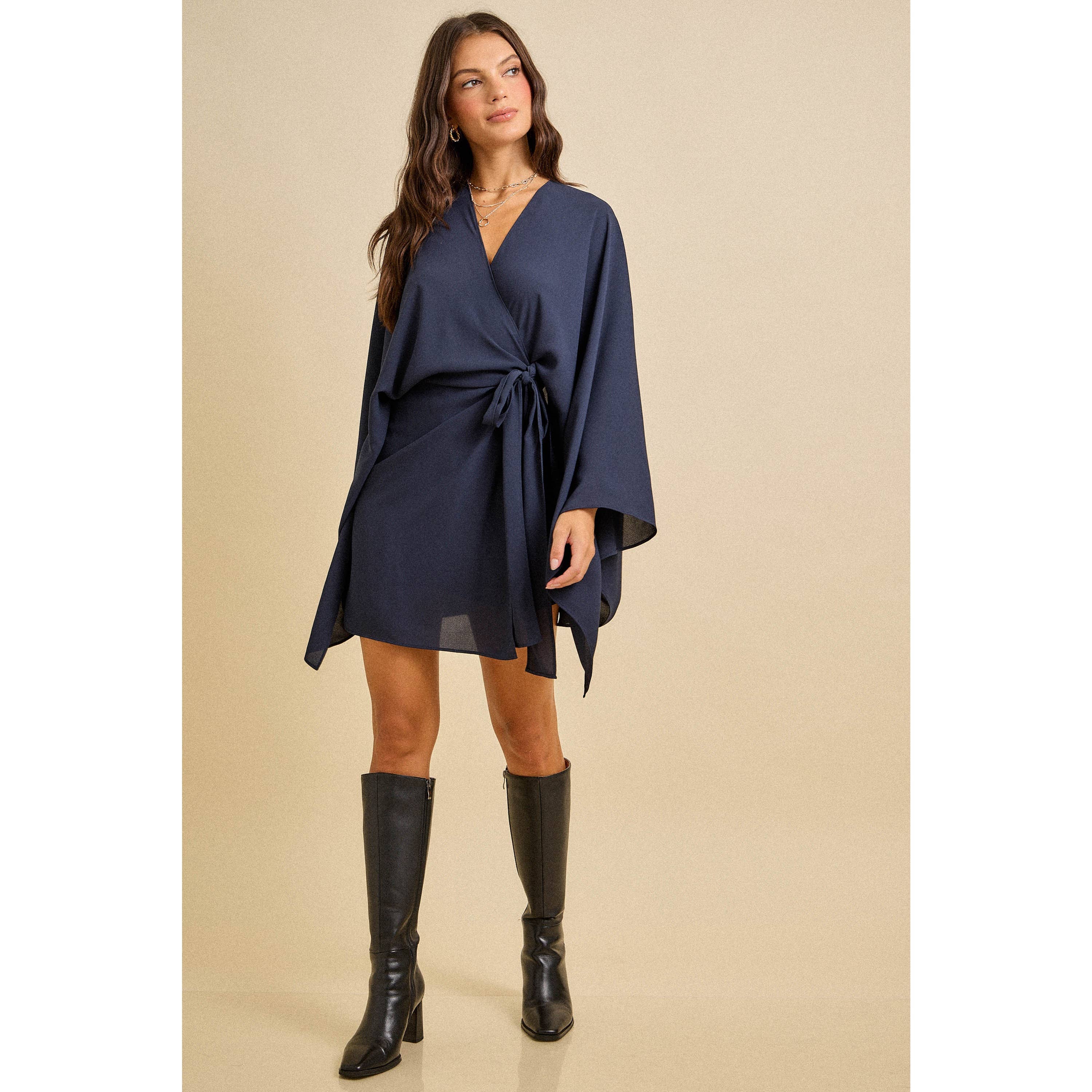 Spring Draped Tie Front Wrap Dress