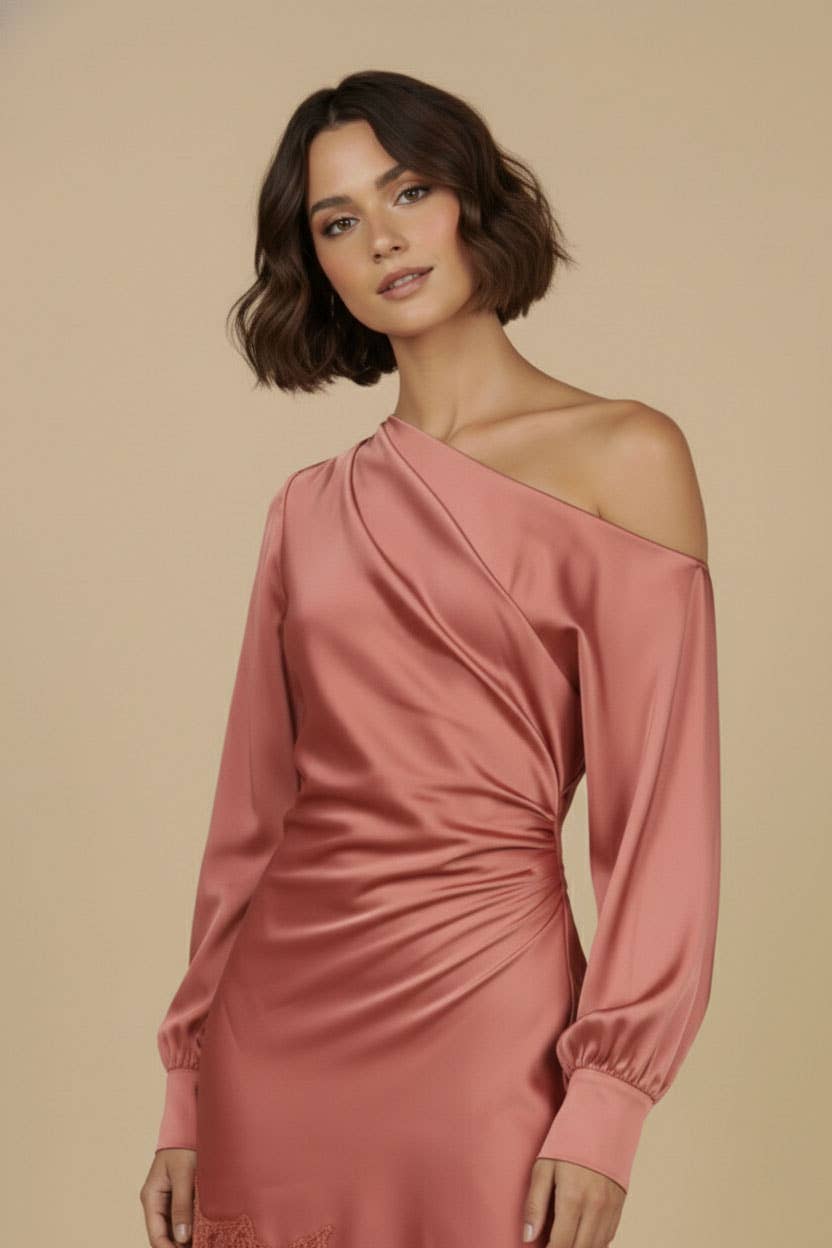 Spring One-Shoulder Lace Trim Mini Dress