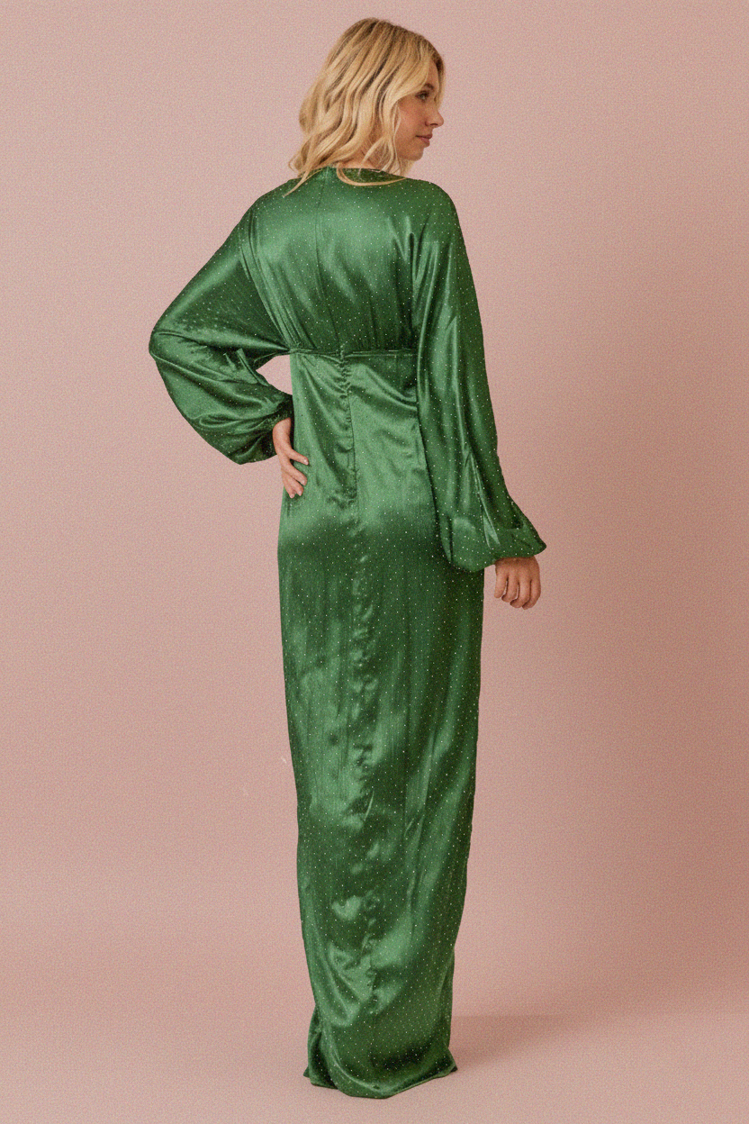 Holiday Satin V-Neck Maxi Dress