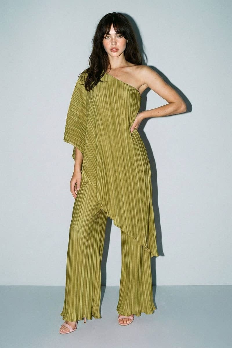 Pleated One Shoulder Set