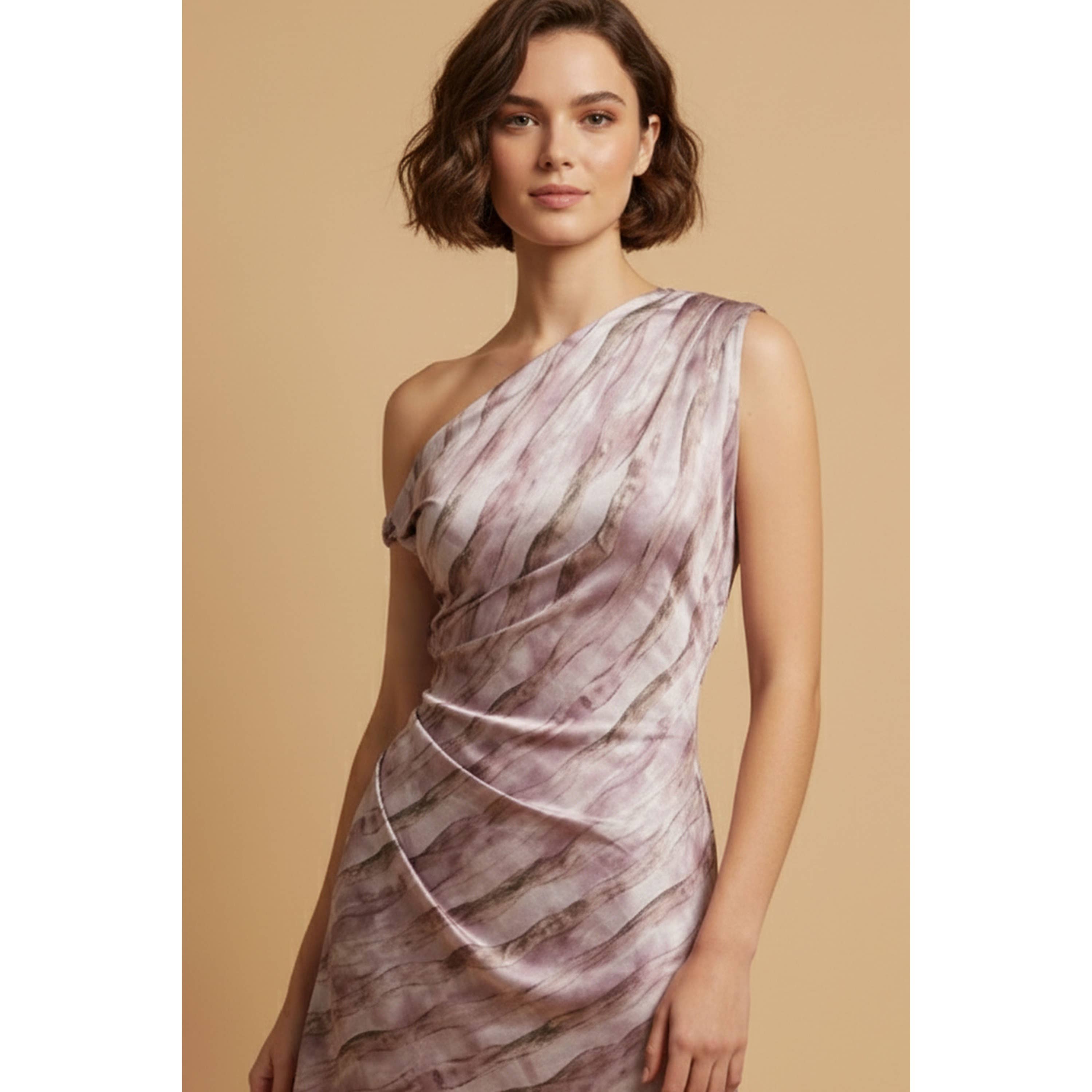 One-Shoulder Draped Satin Set