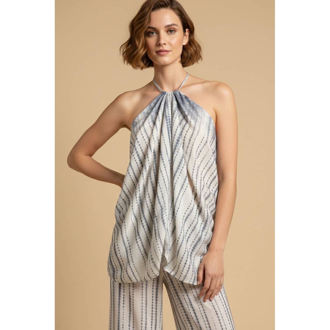 Printed Halter Top and Wide-Leg Pants Set