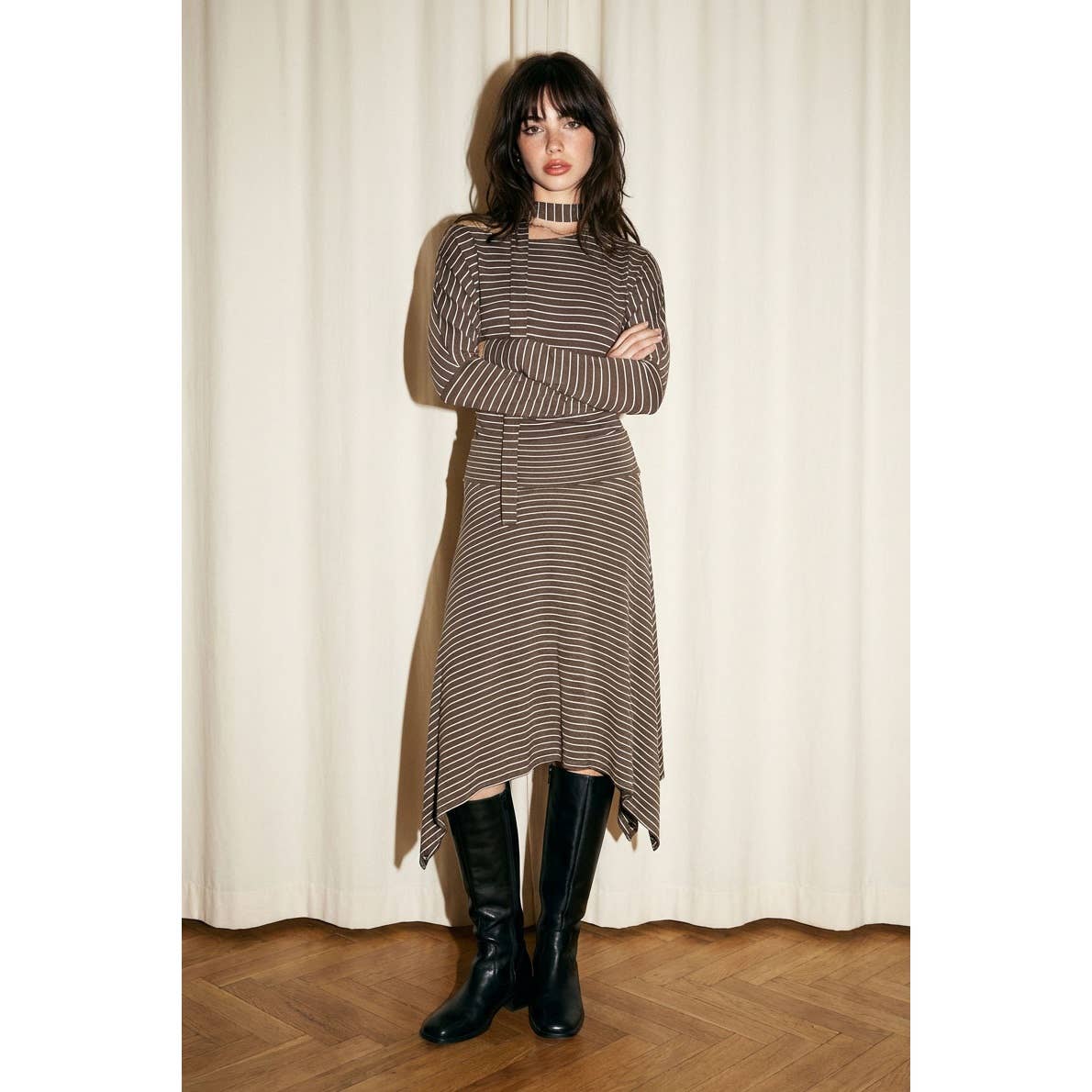 Striped Handkerchief Hem Midi Skirt