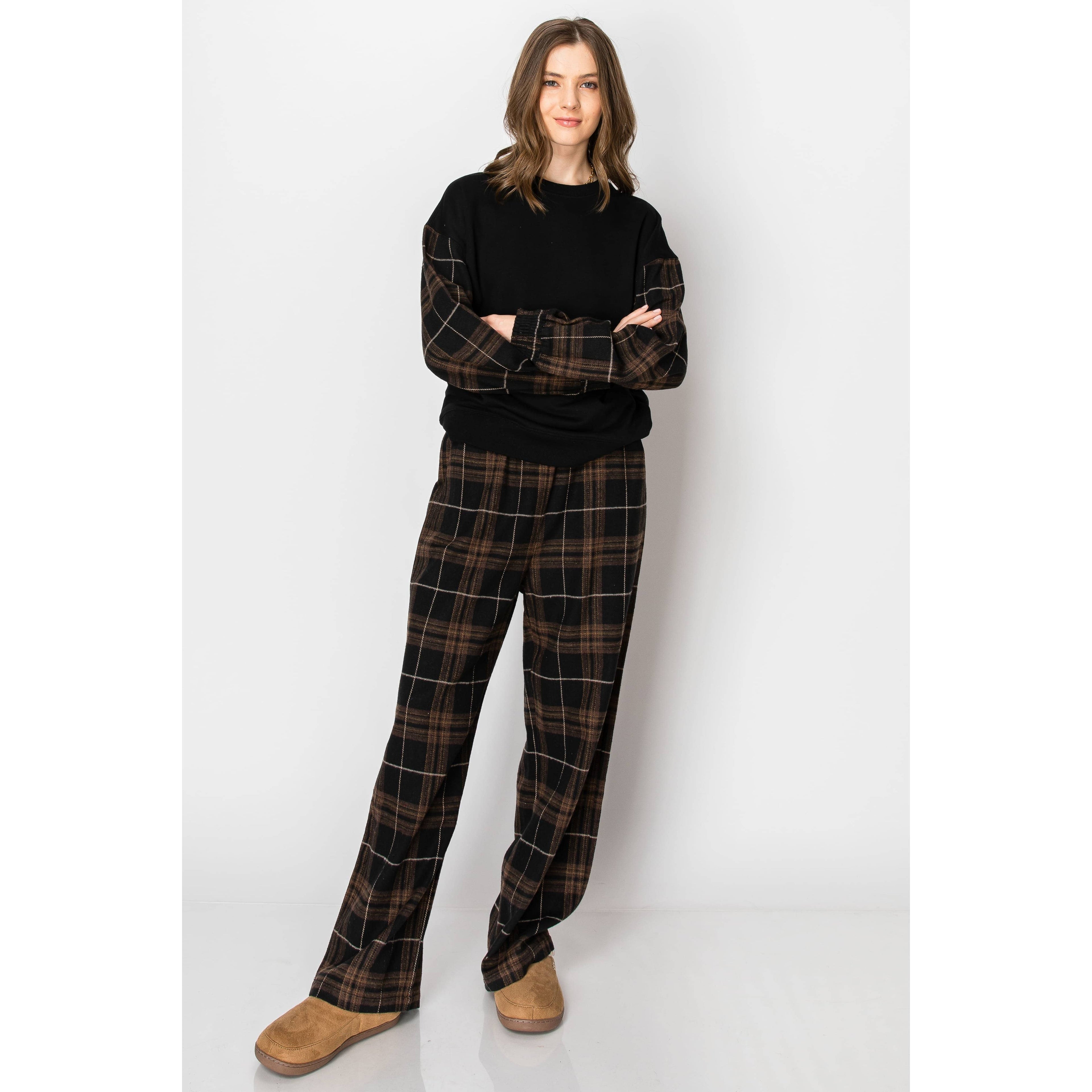 Flannel Plaid Pullover Wide Leg PANTS SET