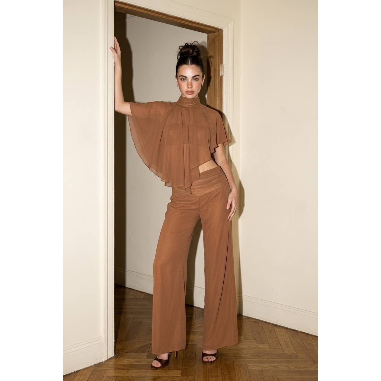Chiffon Mock Neck Cape Co-ord Set