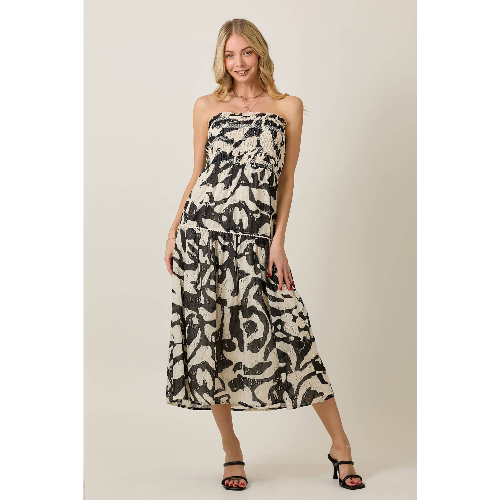 Boho-Chic Strapless Midi Dress
