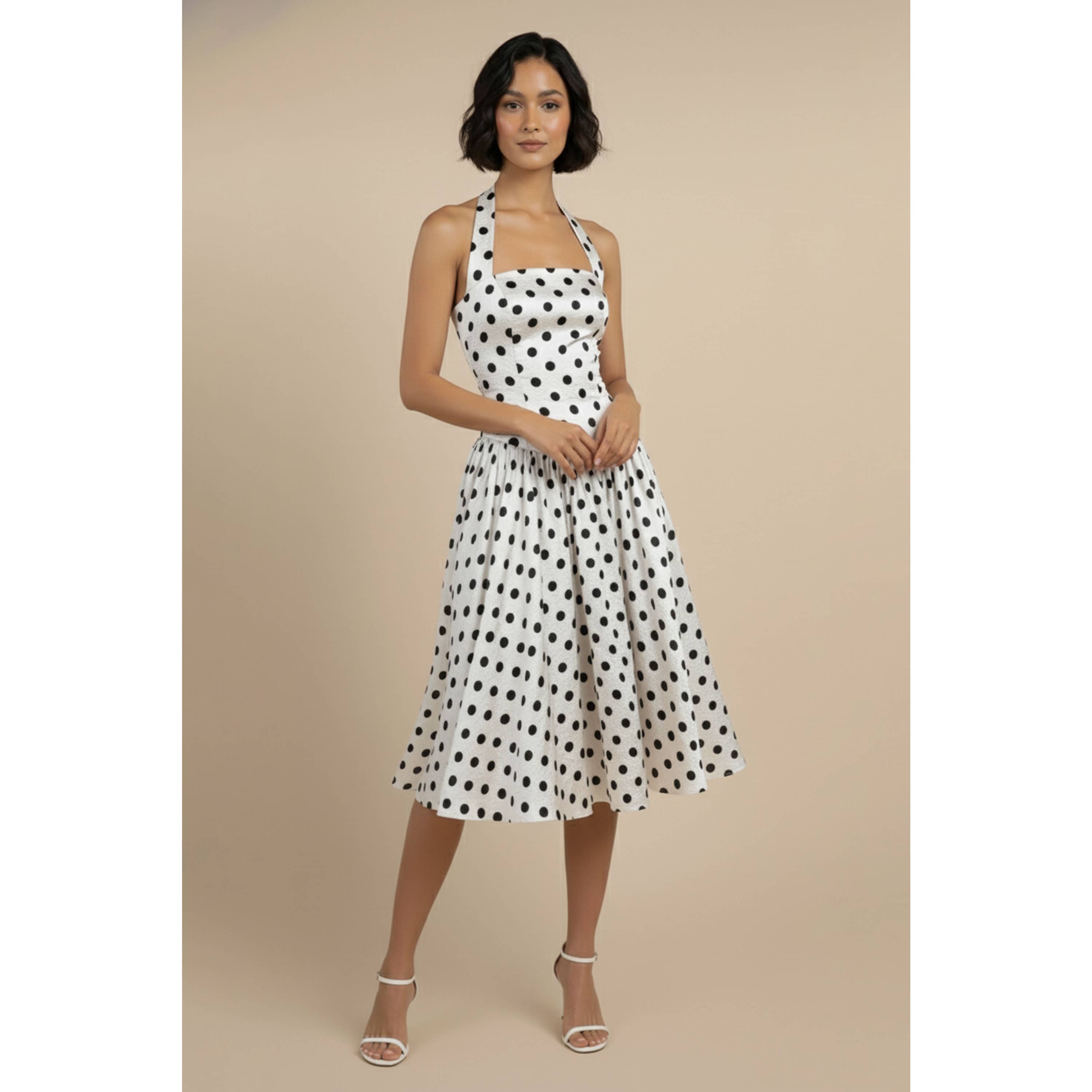Polka Dot Halter Midi Dress