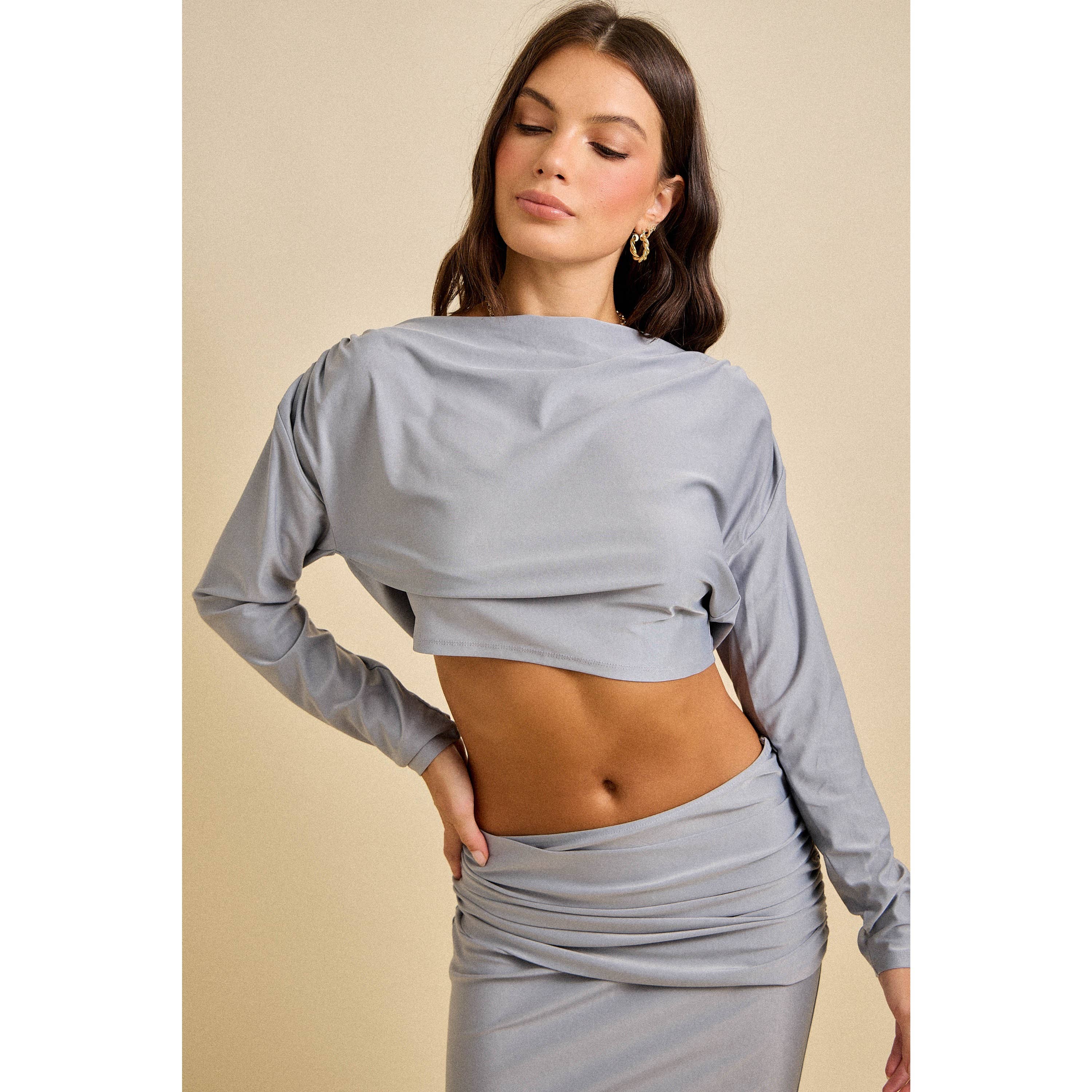 Spring Open Back Drape Top & Maxi Skirt Set