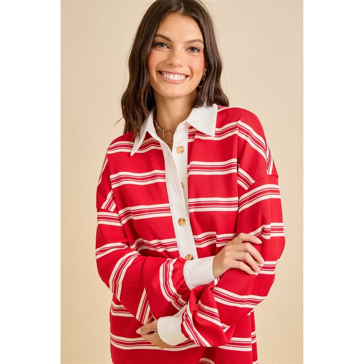 Spring Striped Button Front Long Sleeve Romper