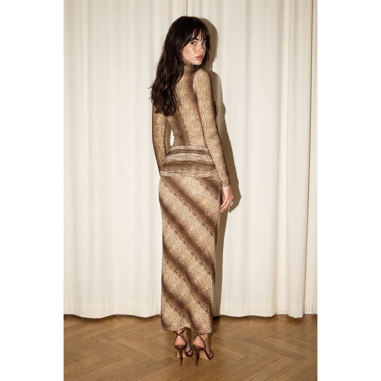 Animal Print Mock Neck Bodysuit & Maxi Skirt Set