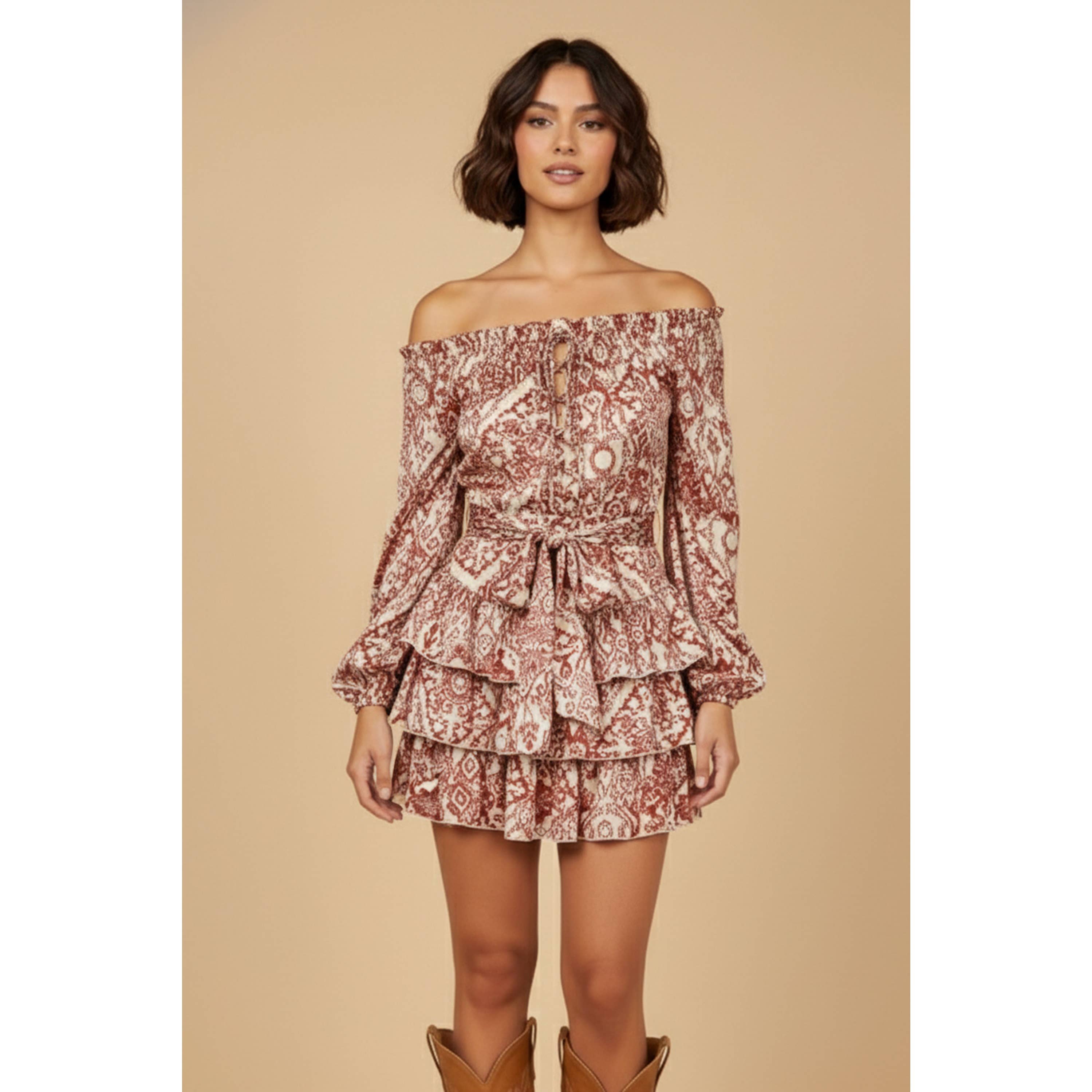 Off Shoulder Tiered Mini Dress
